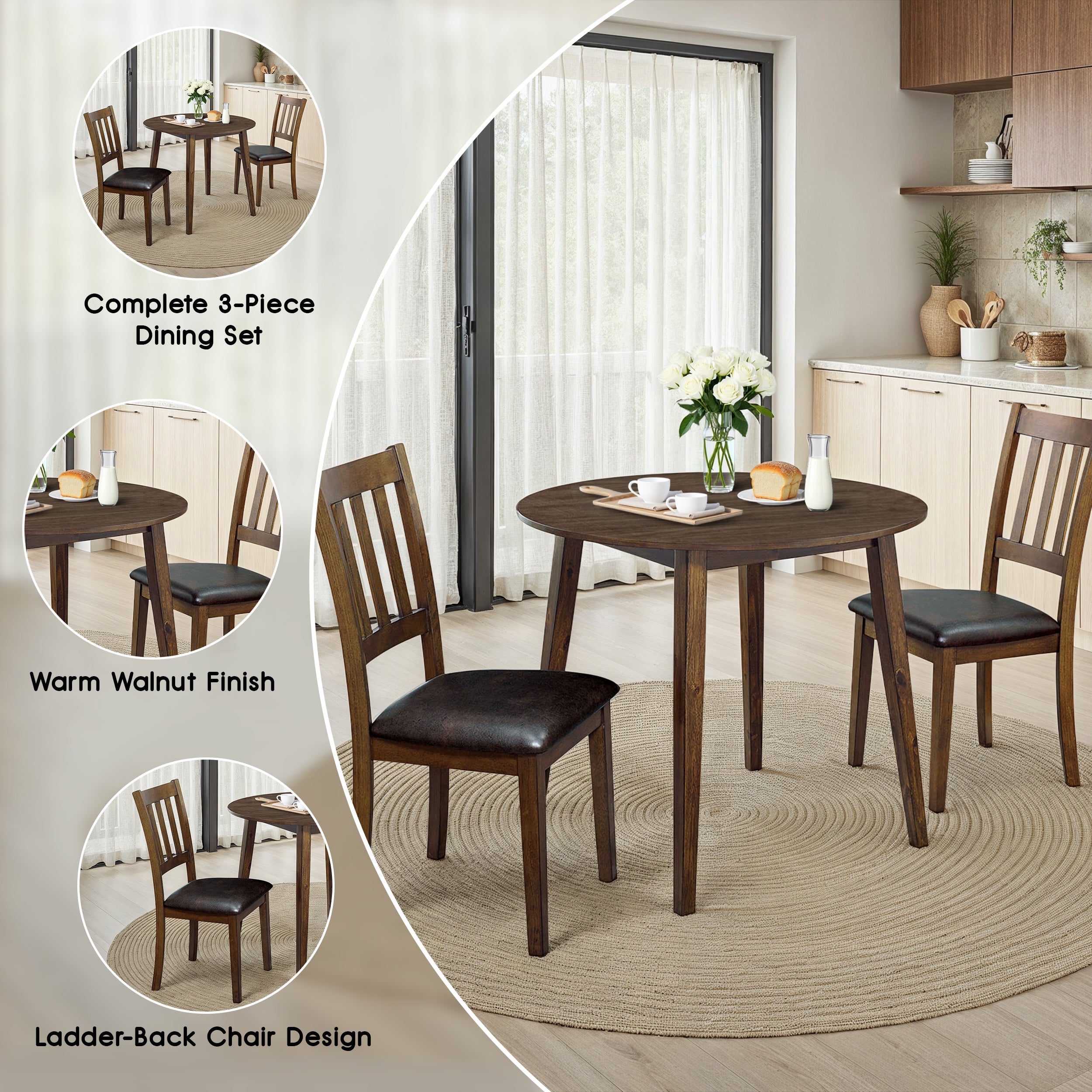 Ashmont Transitional Dining Set, 3 Pieces