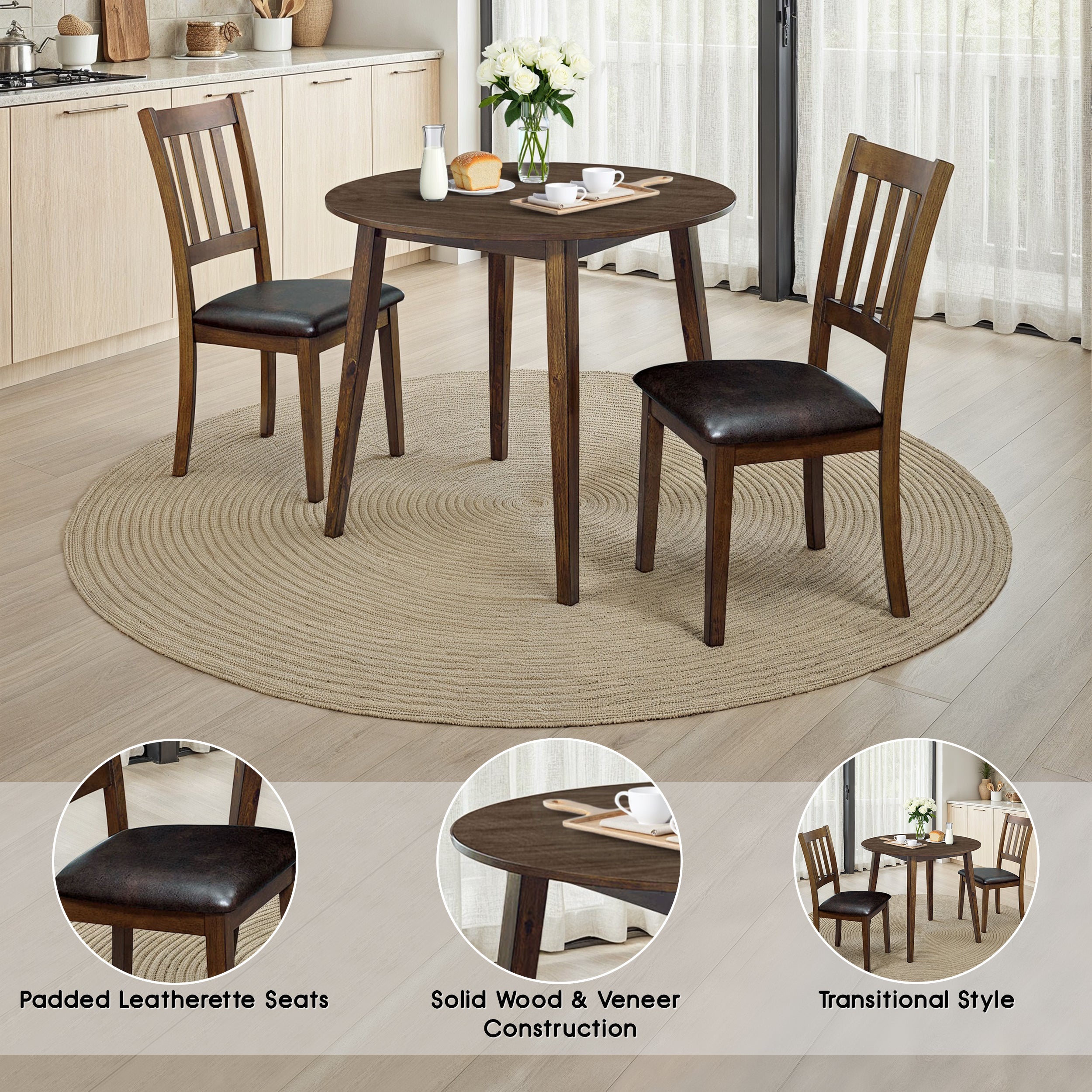 Ashmont Transitional Dining Set, 3 Pieces