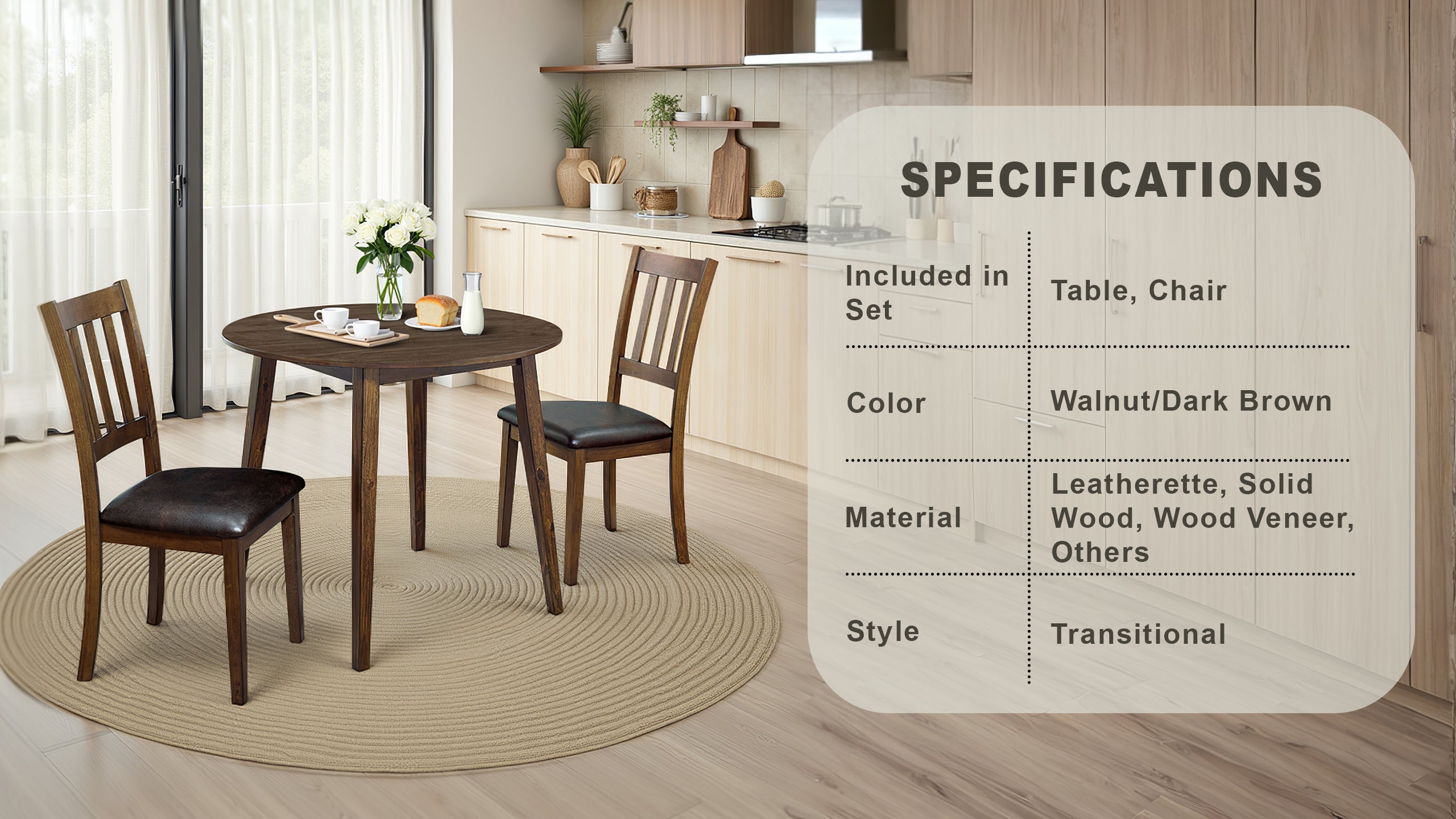 Ashmont Transitional Dining Set, 3 Pieces