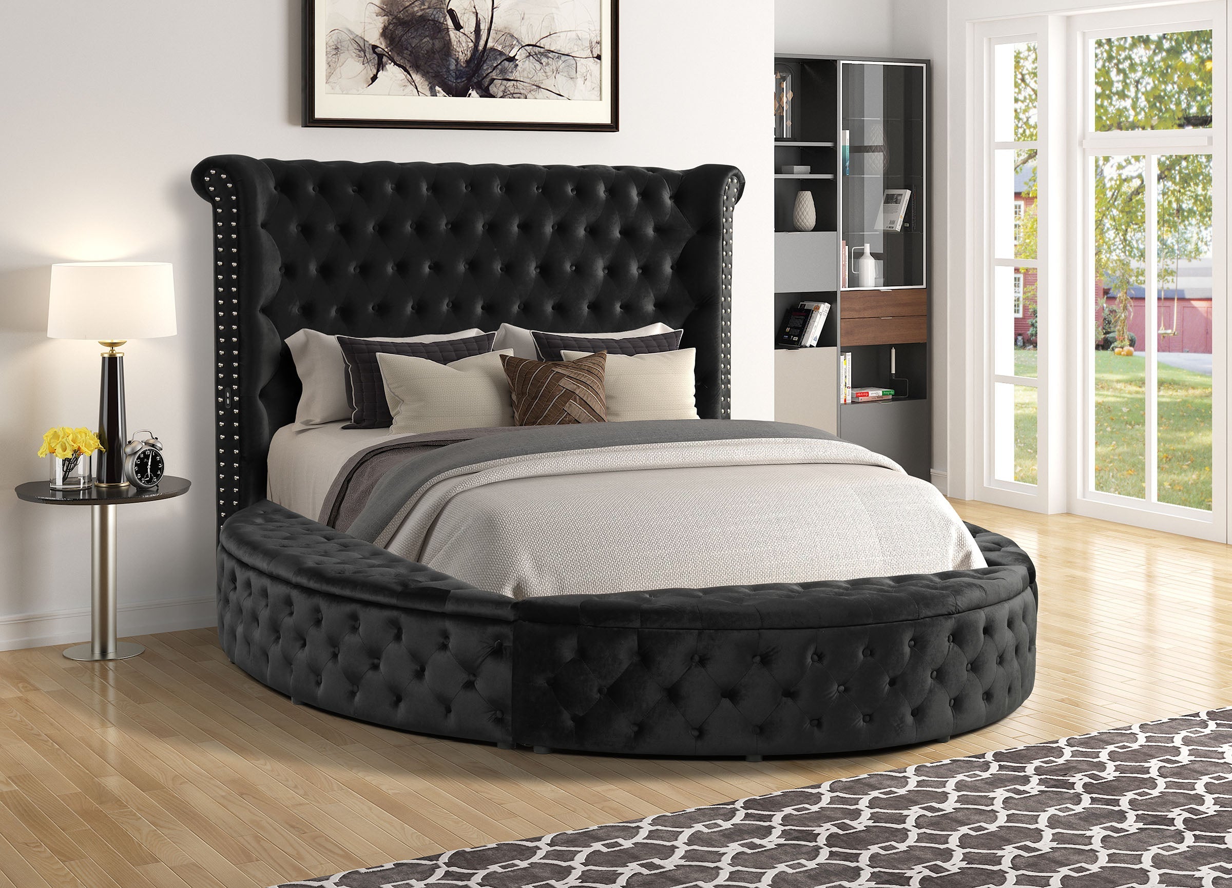 Velvora Platform Bed Frame with Storage Compartments, USB Ports & Wingback Tufted Headboard