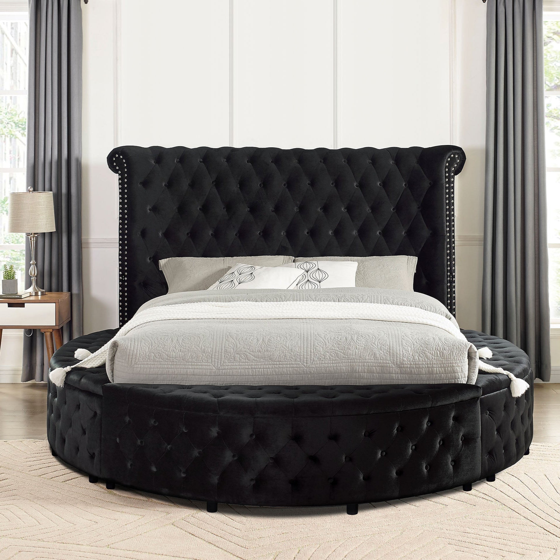 Velvora Platform Bed Frame with Storage Compartments, USB Ports & Wingback Tufted Headboard