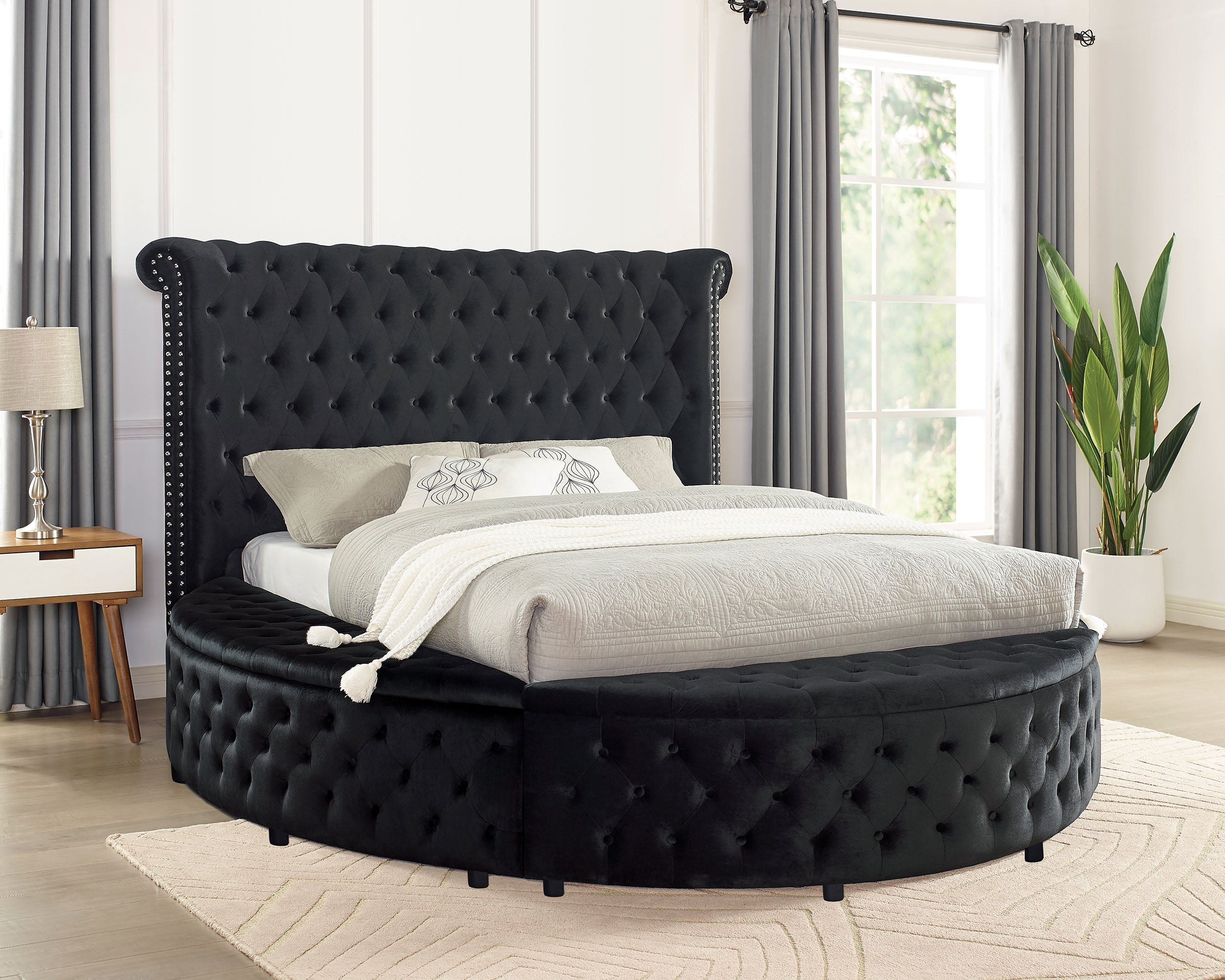 Velvora Platform Bed Frame with Storage Compartments, USB Ports & Wingback Tufted Headboard