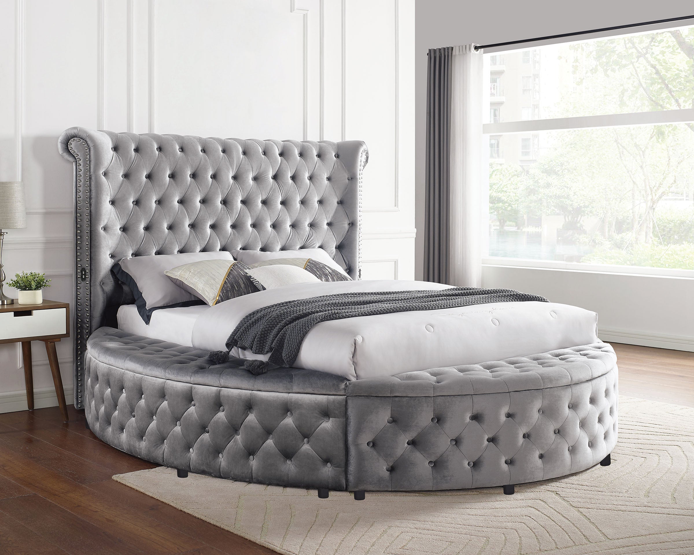 Velvora Platform Bed Frame with Storage Compartments, USB Ports & Wingback Tufted Headboard