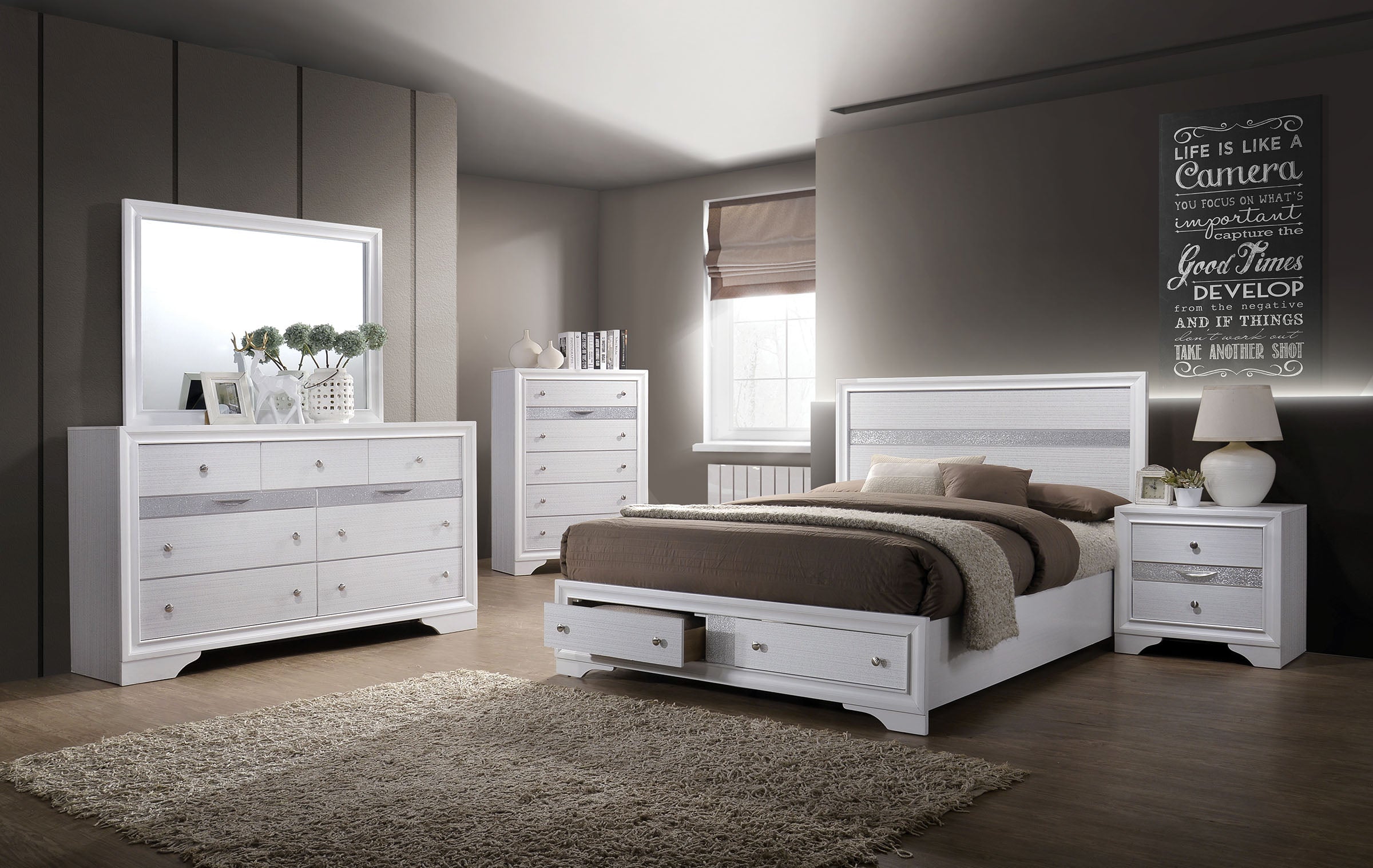 Chrissy Modern Silver Tone Accent 4-Piece Bedroom Set