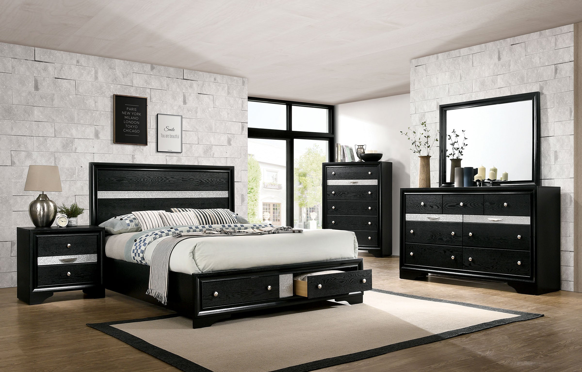 Chrissy Modern Silver Tone Accent 4-Piece Bedroom Set