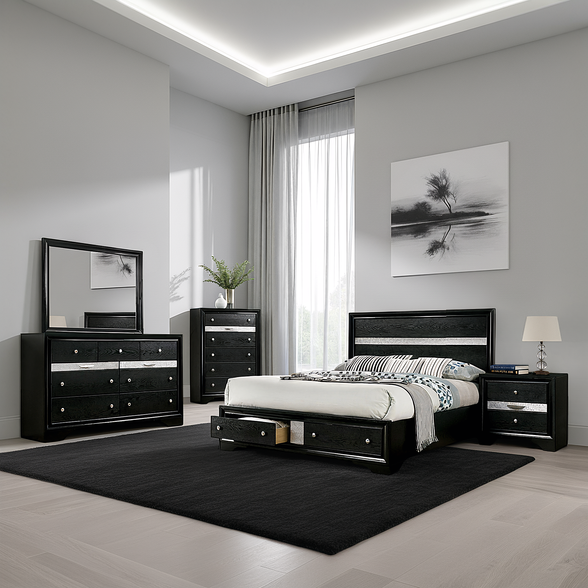 Livia Contemporary Bedroom Set, 5 Pieces