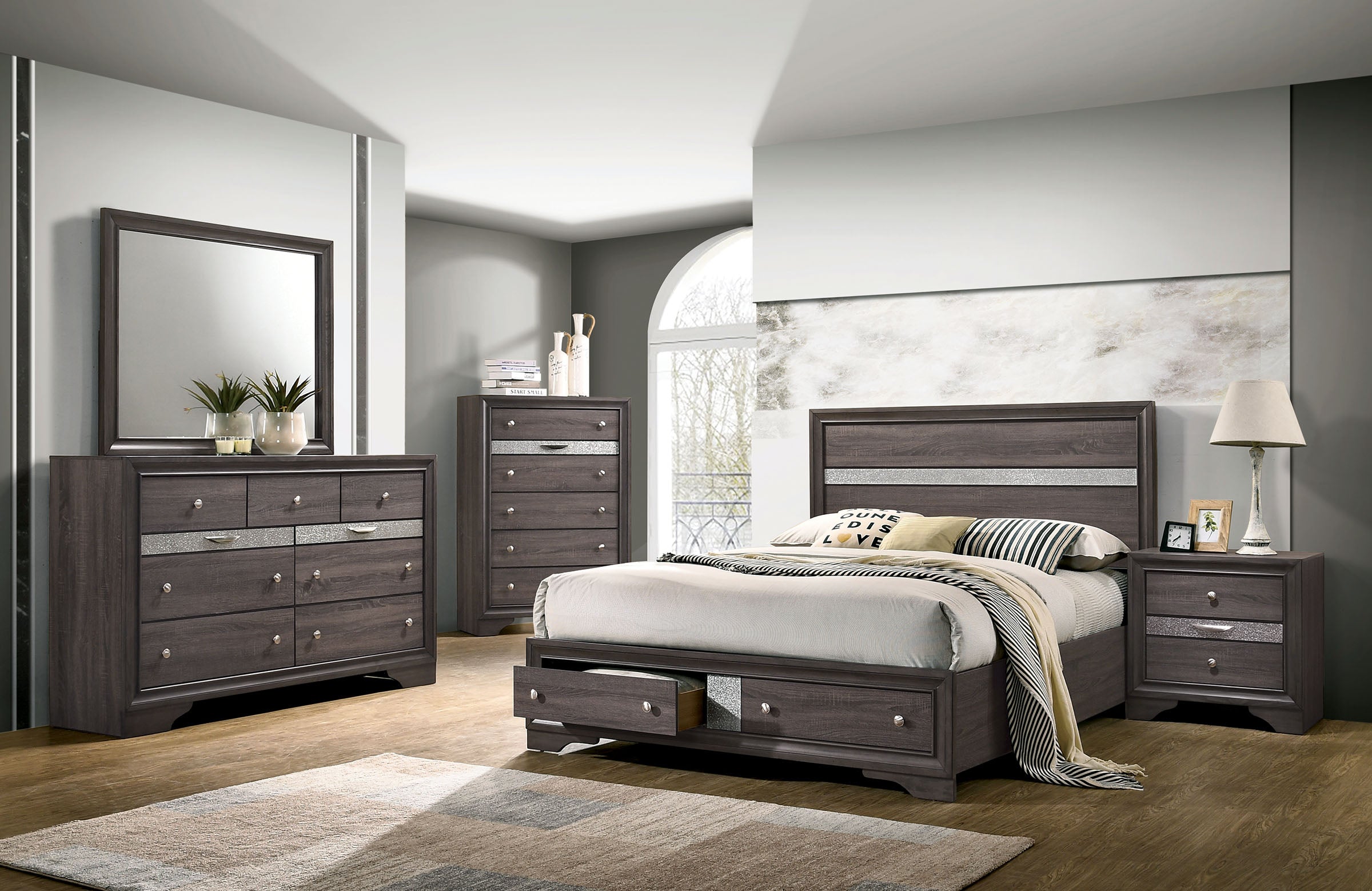 Chrissy Modern Silver Tone Accent 4-Piece Bedroom Set
