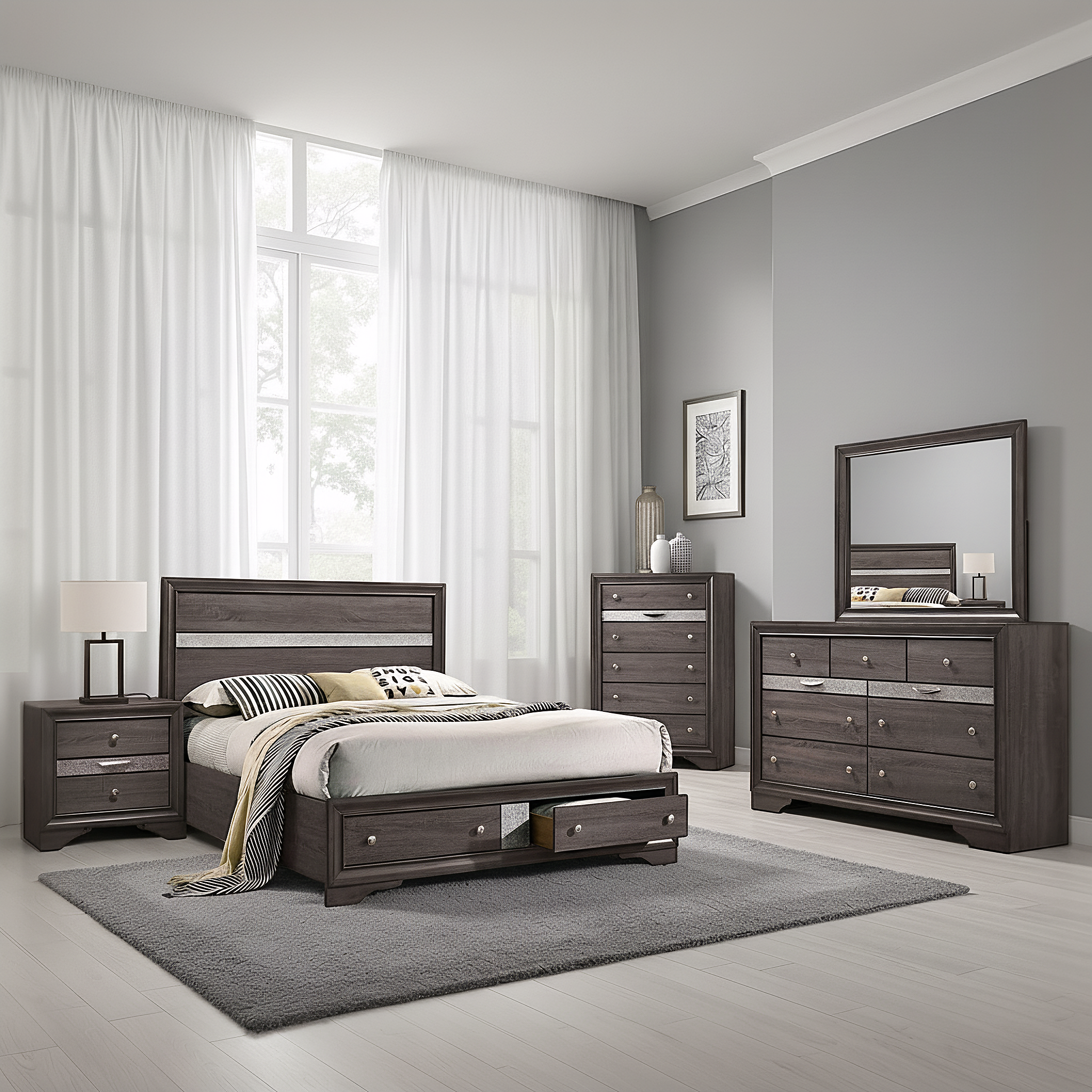 Livia Contemporary Bedroom Set, 5 Pieces