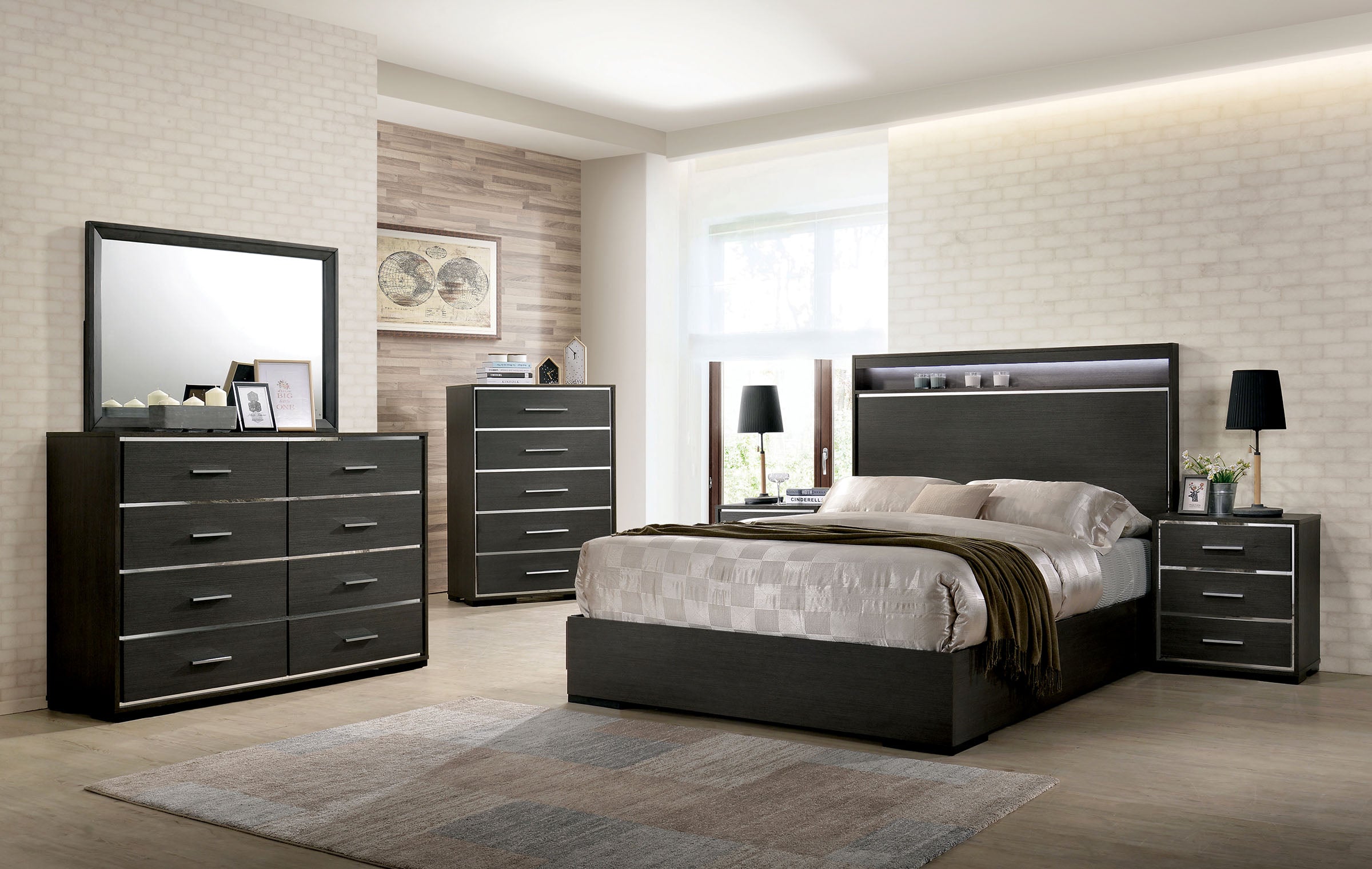 Camryn Modern 4-Piece Bedroom Set with LED Headboard