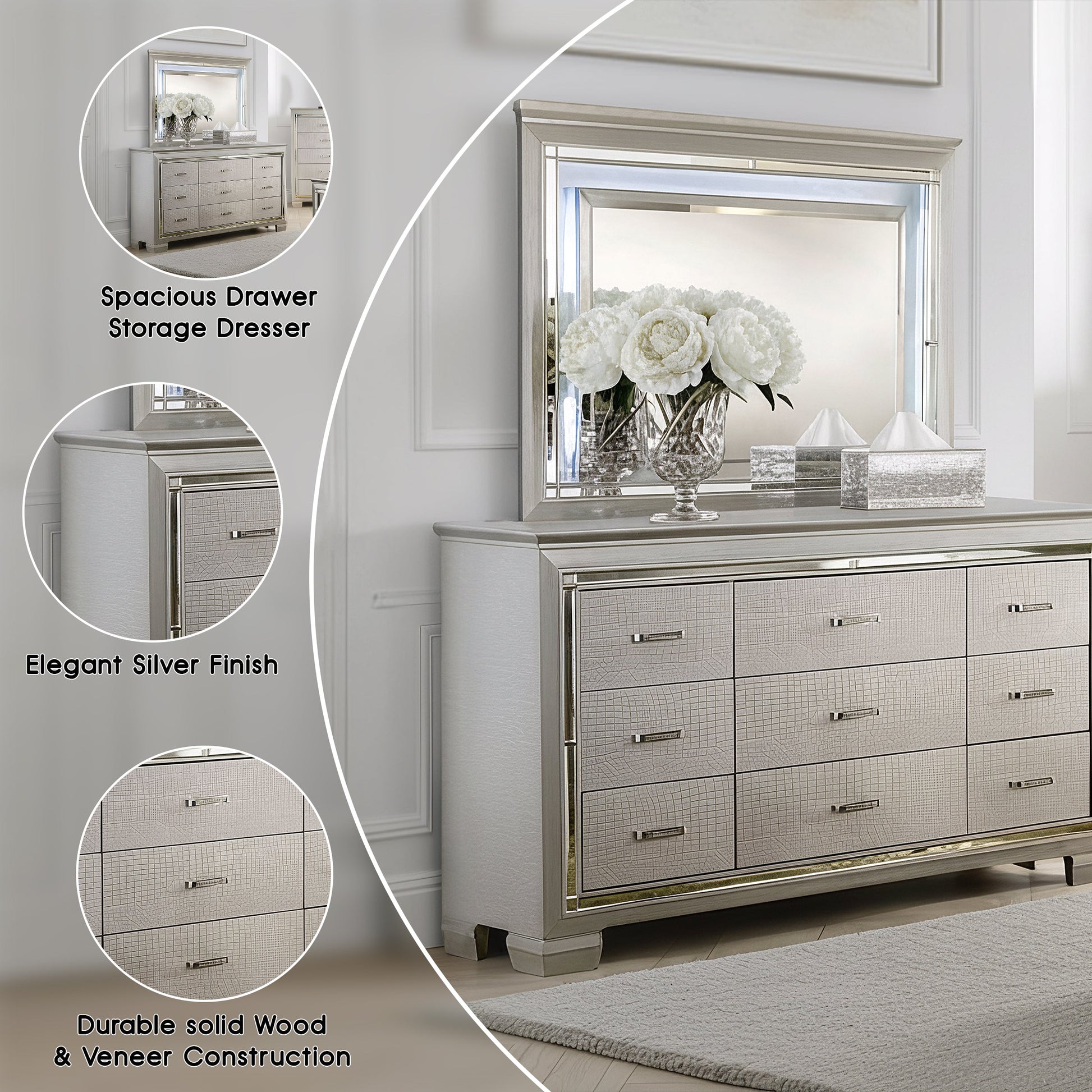 silver finish dresser Lexington "Ariana" Dresser in Silver Finish (0IV00D)
