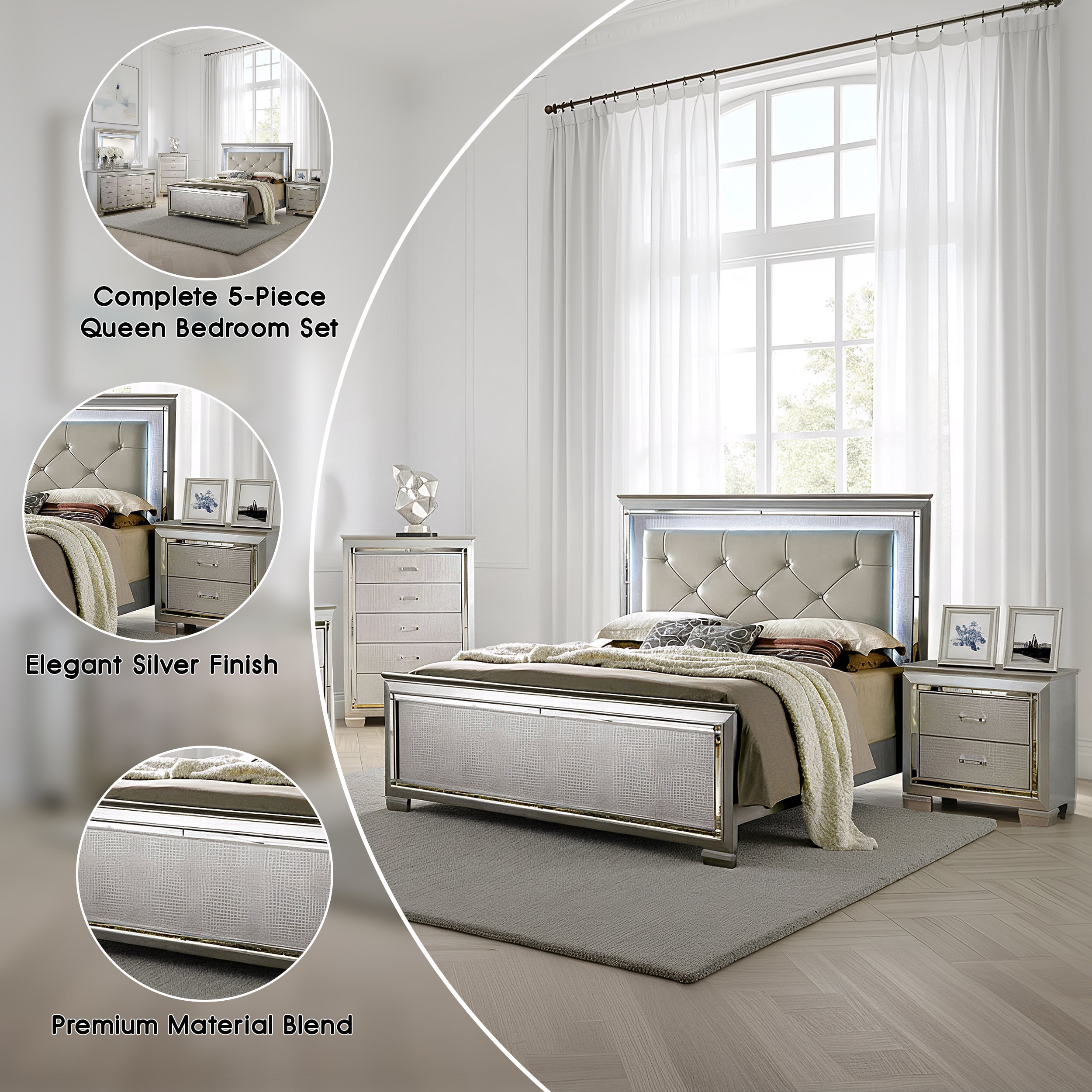 Allegra Contemporary Bedroom Set, 5 Pieces