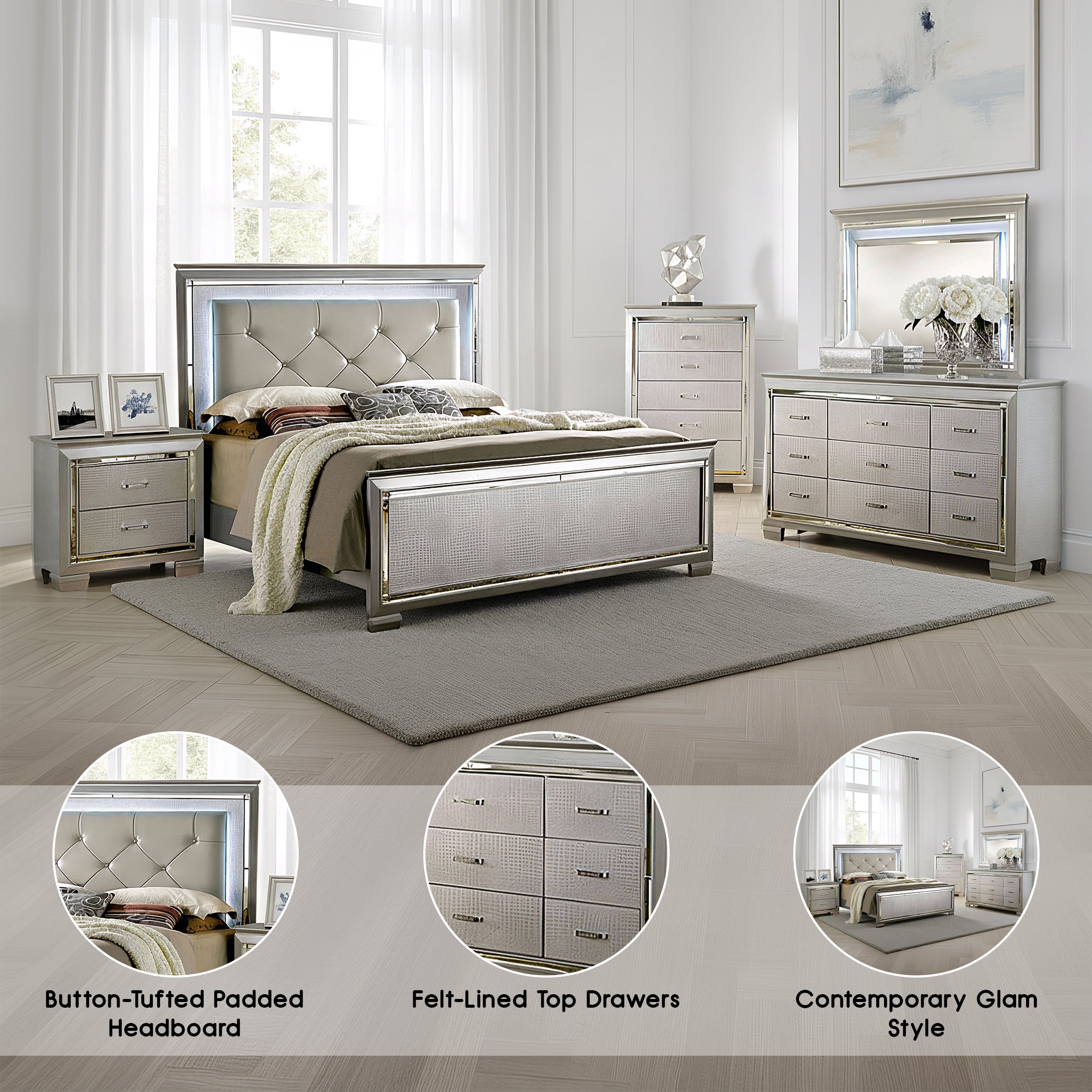Allegra Contemporary Bedroom Set, 5 Pieces