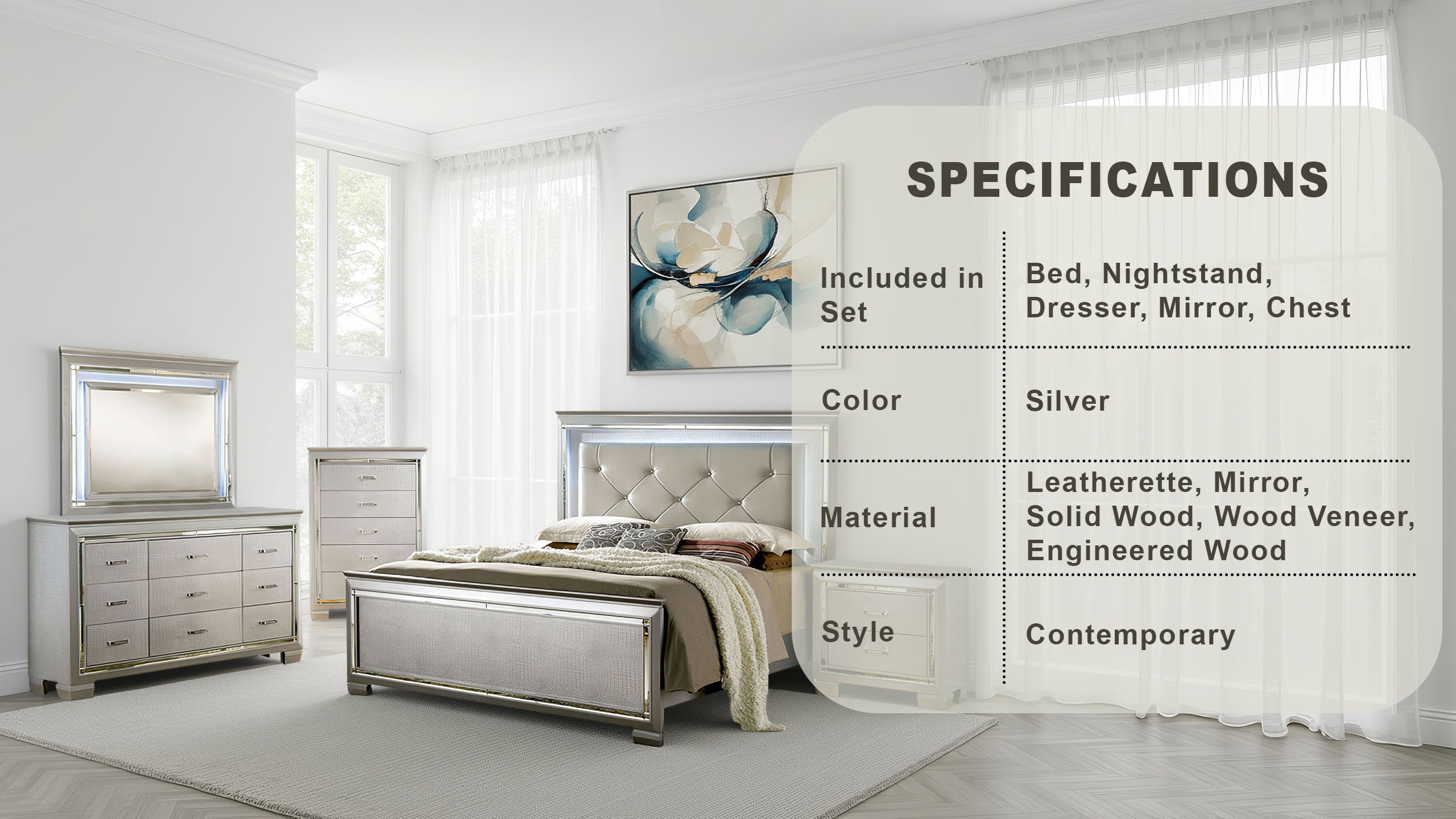 Allegra Contemporary Bedroom Set, 5 Pieces