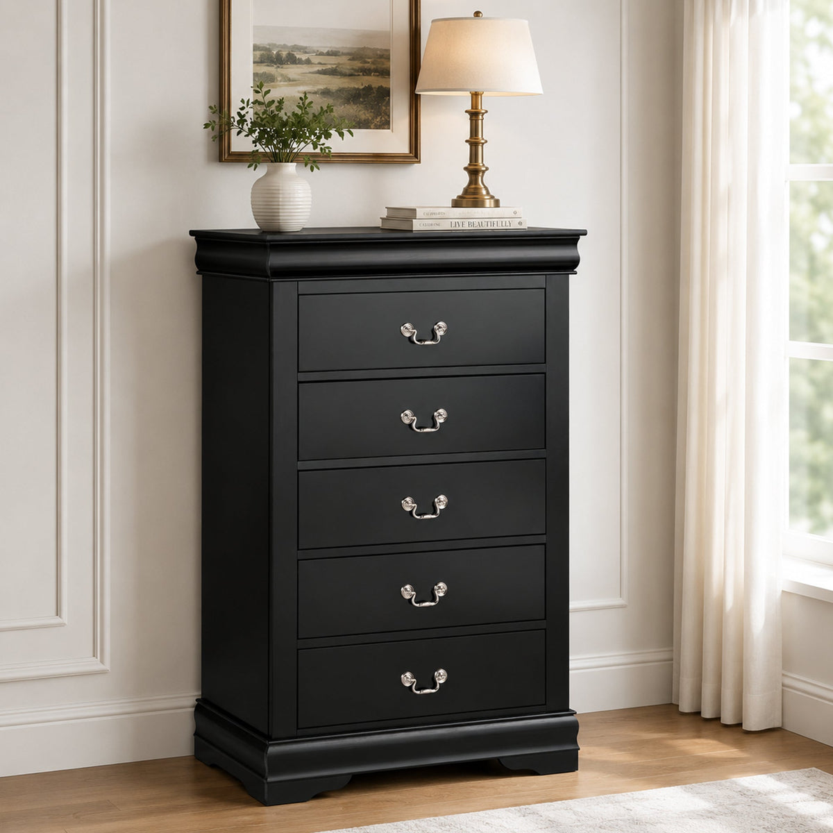 3-Piece Transitional Bedroom Storage Set with Nightstand, Chest & Dresser (Mirror Optional)