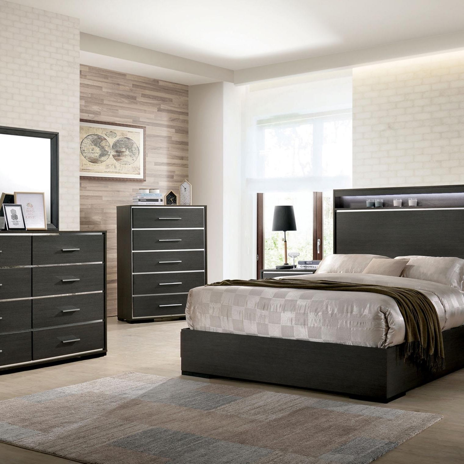 Camryn Modern 4-Piece Bedroom Set with LED Headboard