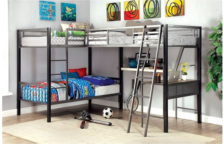 Ballarat Modern L-Shaped Metal Triple Twin Bunk Bed