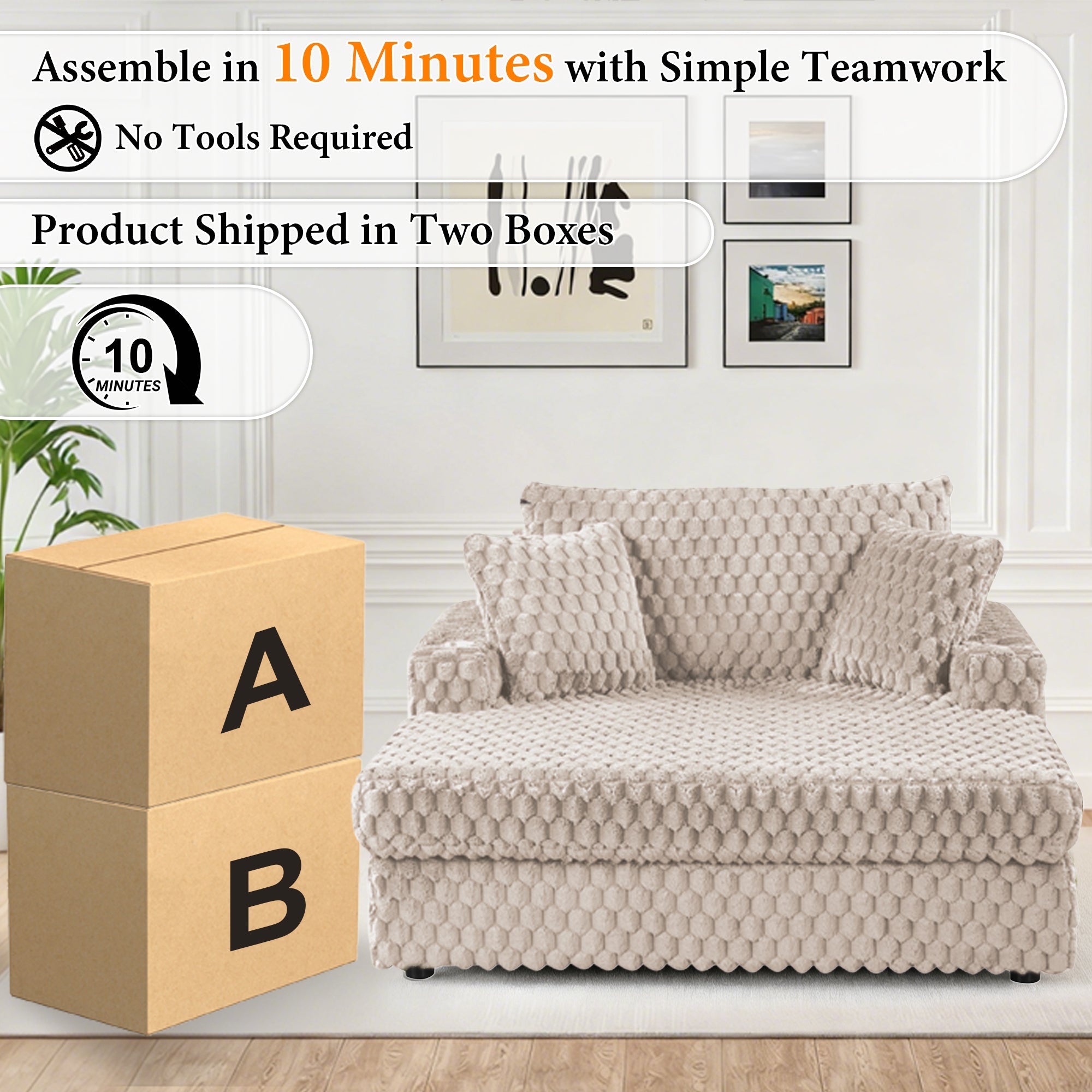 Beige Chaise Lounge – Packaging and easy assembly, no tools required