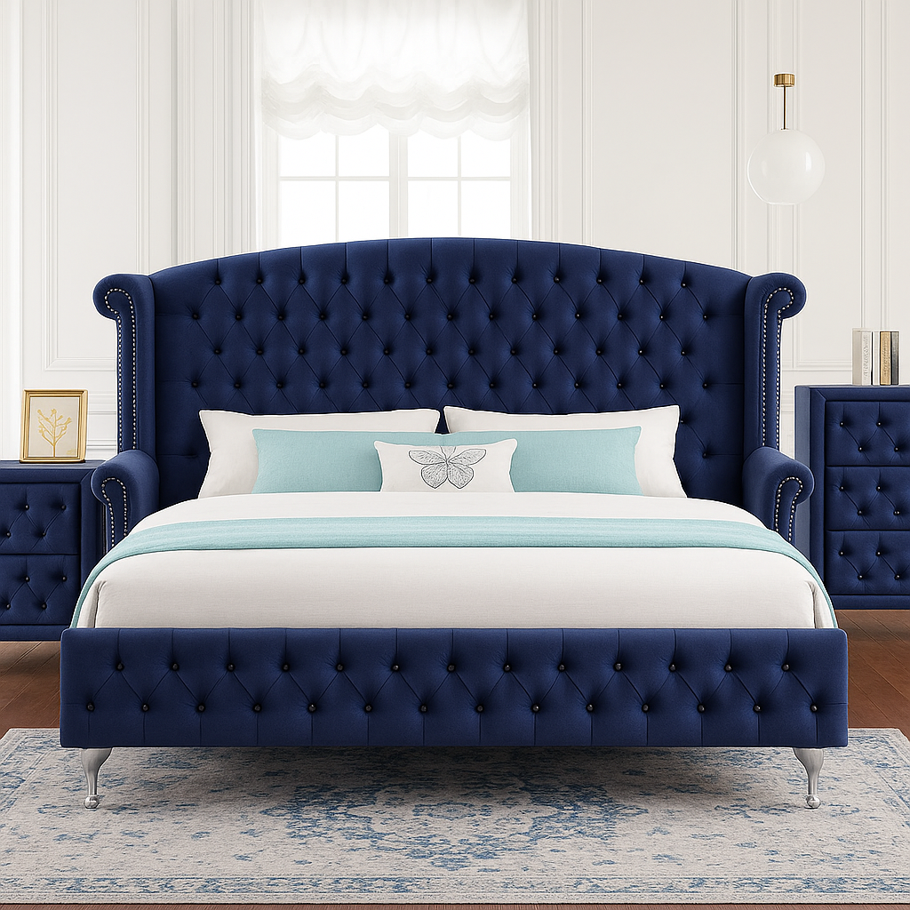 Alzir Elegant Luxury Tufted Velvet Platform Bed