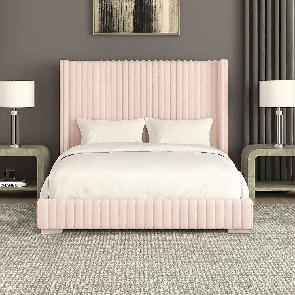 Santorini Modern Contemporary Fur Chenille Fabric Minimalist Platform Bed