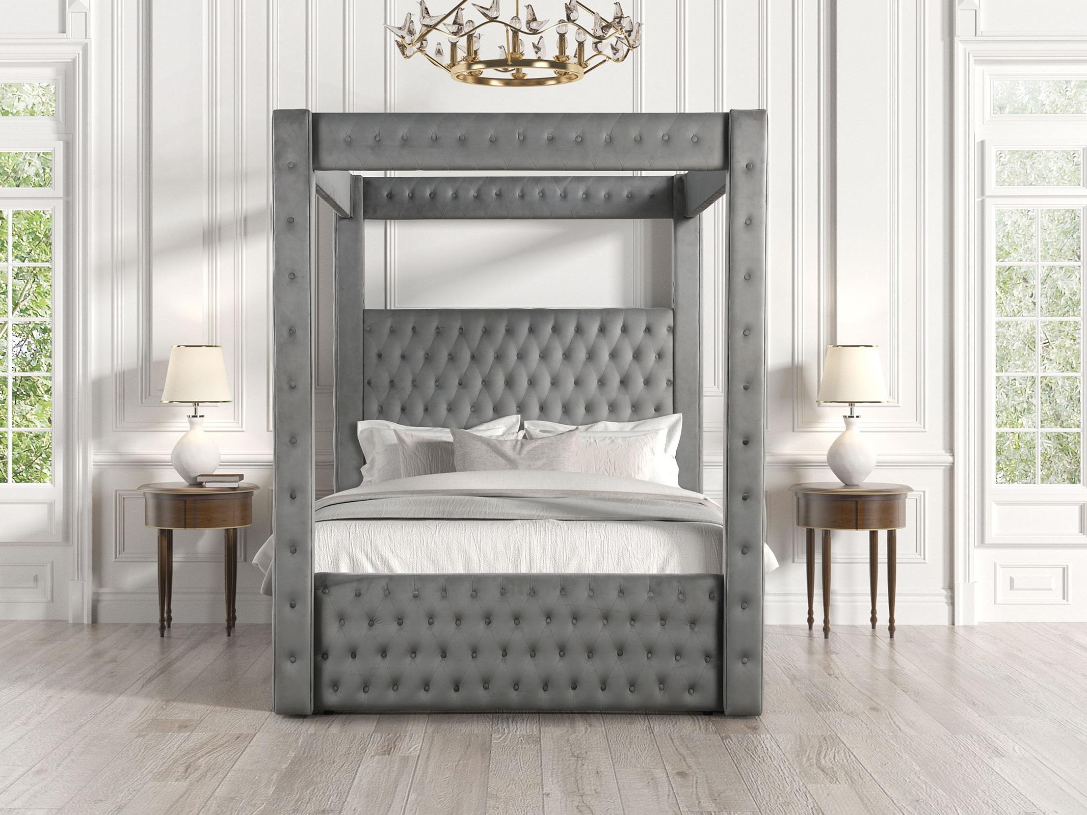 Etherea Luxury Glam Velvet Upholstered Canopy Platform Bed