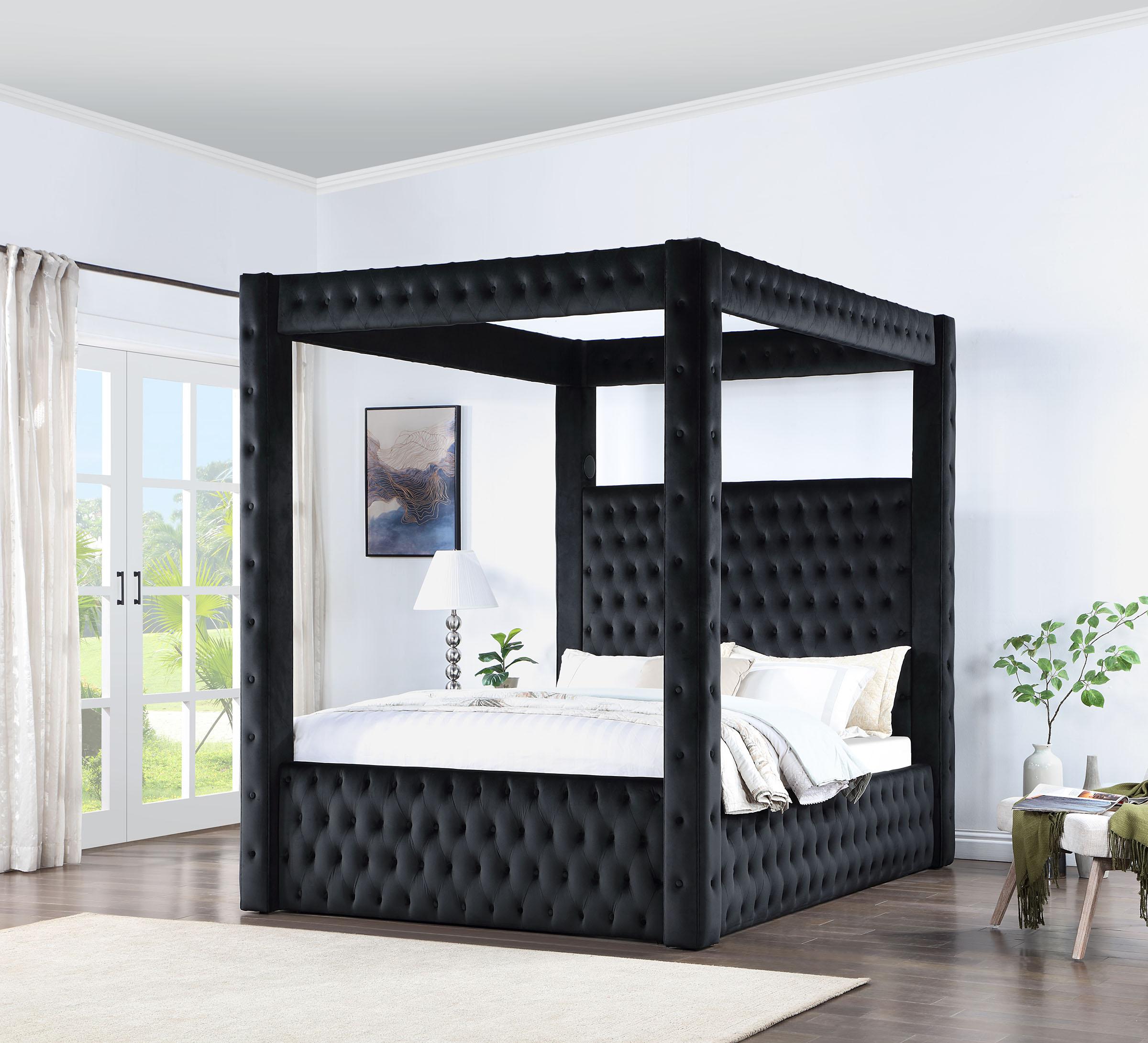 Etherea Luxury Glam Velvet Upholstered Canopy Platform Bed