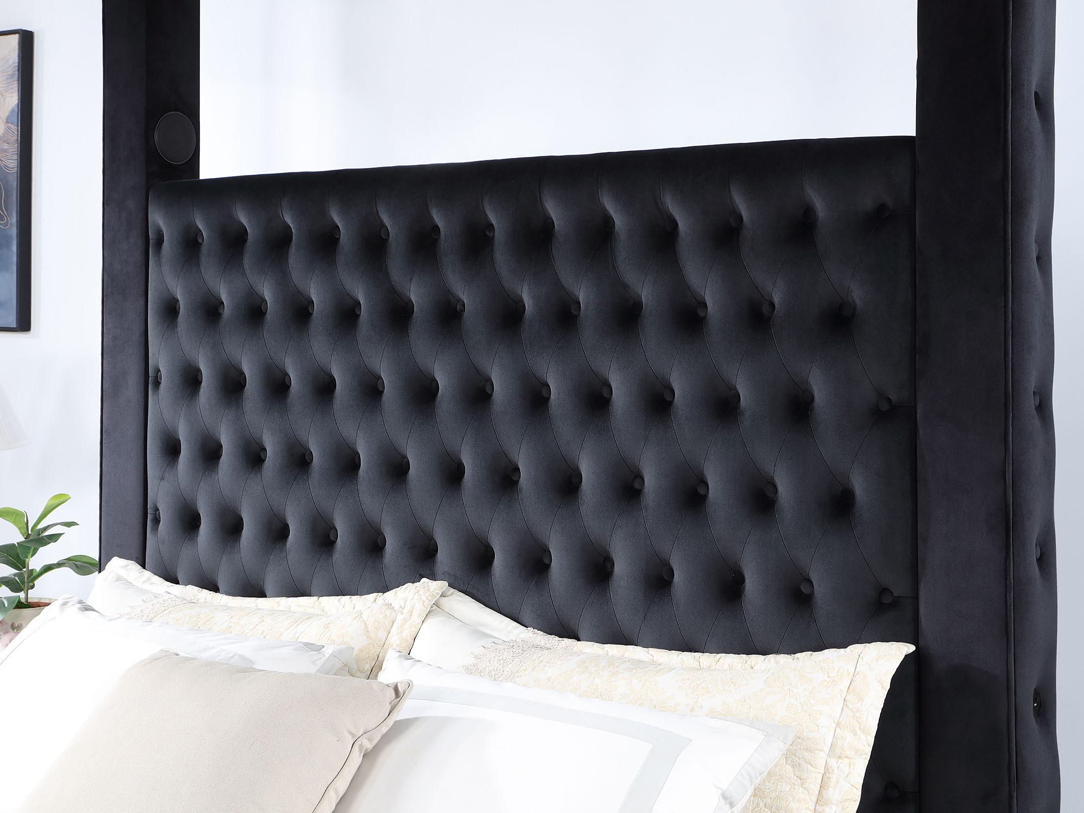 Etherea Luxury Glam Velvet Upholstered Canopy Platform Bed