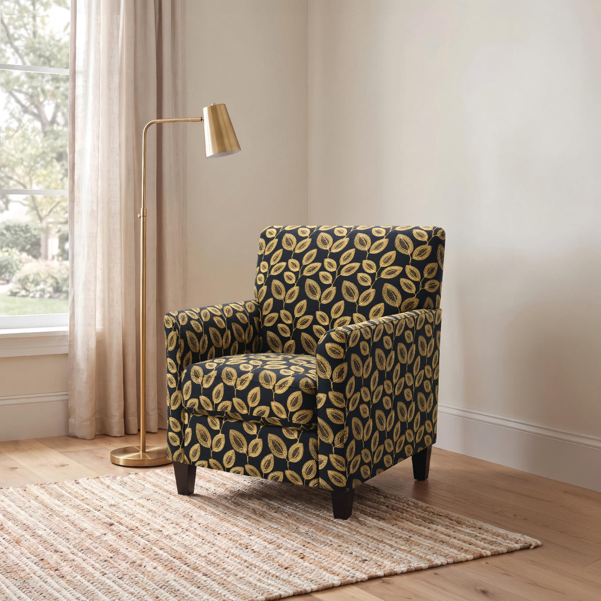 Mid-Century Modern Jacquard Accent Chair with Soft Track Arms