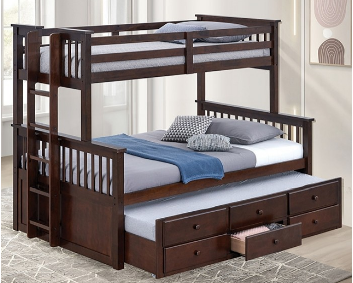 University Wooden Twin Over Full Bunk Bed with Storage Drawers
