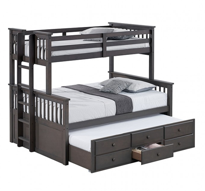 University Wooden Twin Over Full Bunk Bed with Storage Drawers