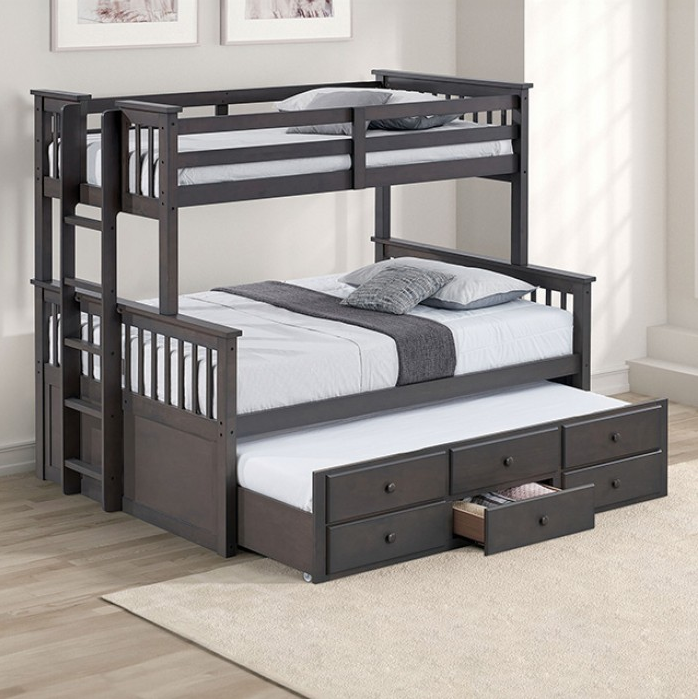 University Wooden Twin Over Full Bunk Bed with Storage Drawers