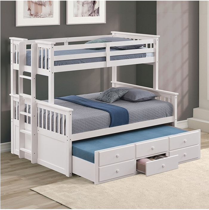 University Wooden Twin Over Full Bunk Bed with Storage Drawers