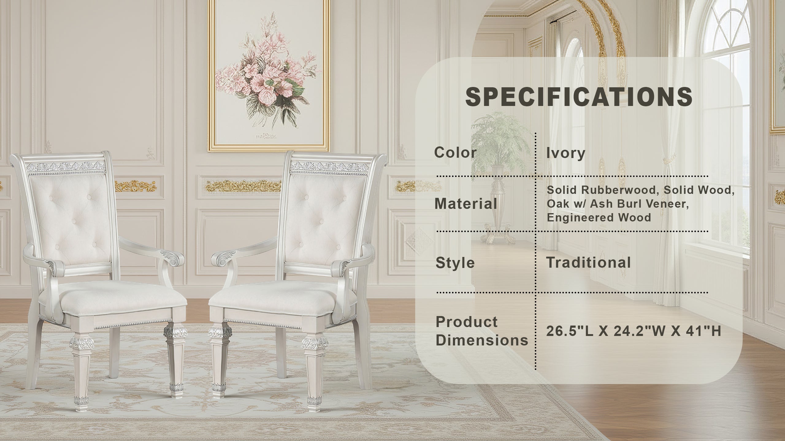 Lucia Di Notte Traditional Arm Chair, Set of 2