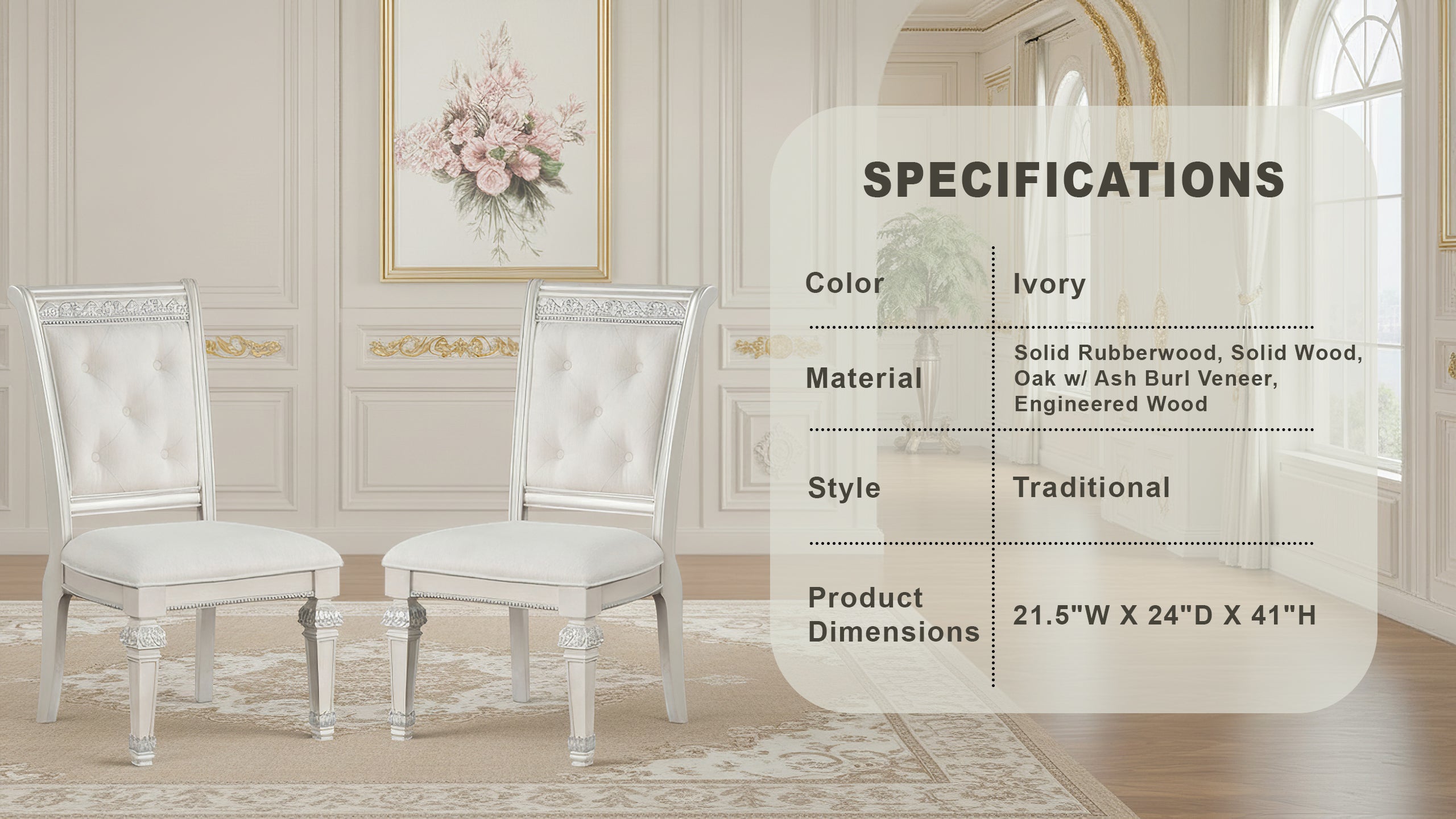 Lucia Di Notte Traditional Side Chair, Set of 2