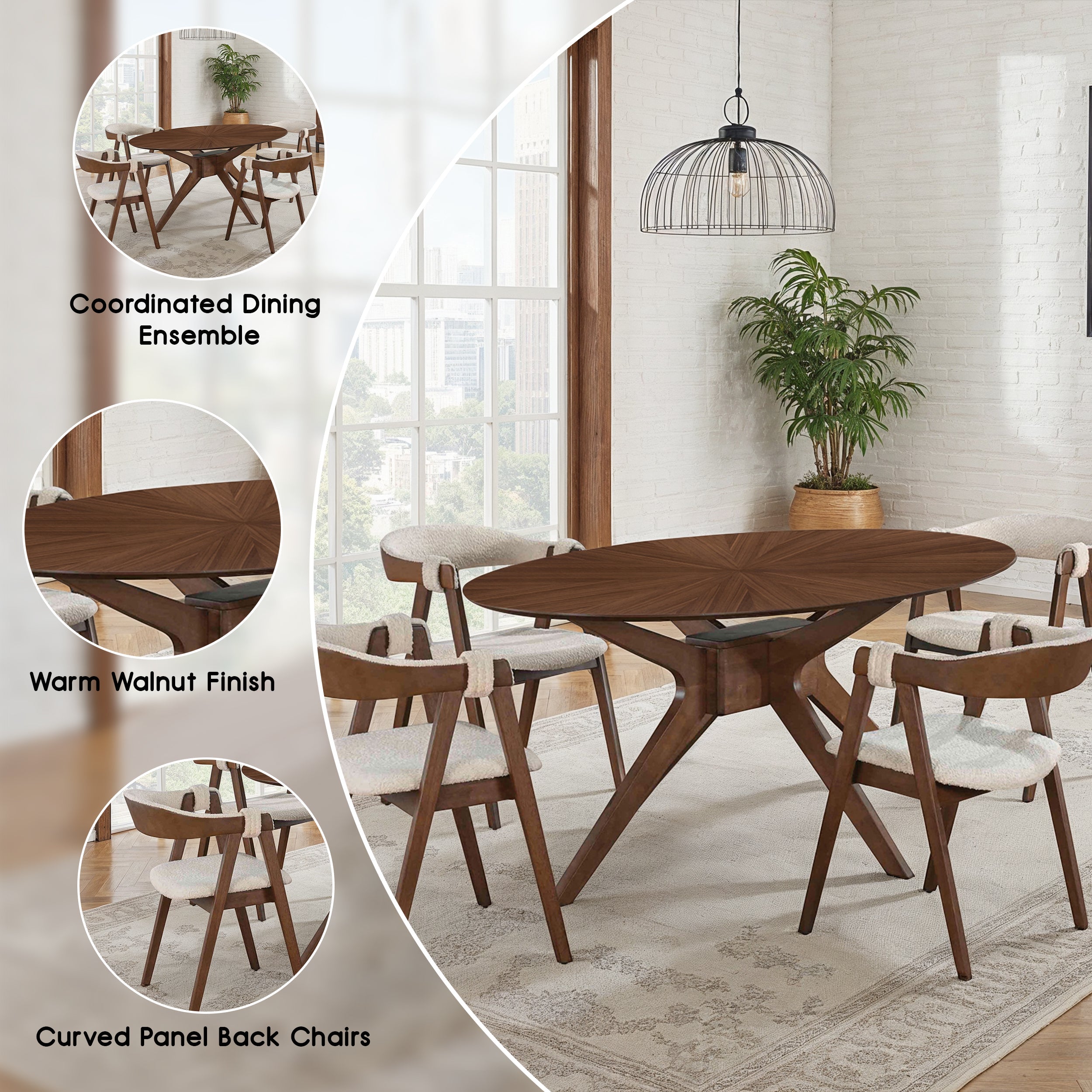 Valken Mid-Century Dining Set, 5 Pieces
