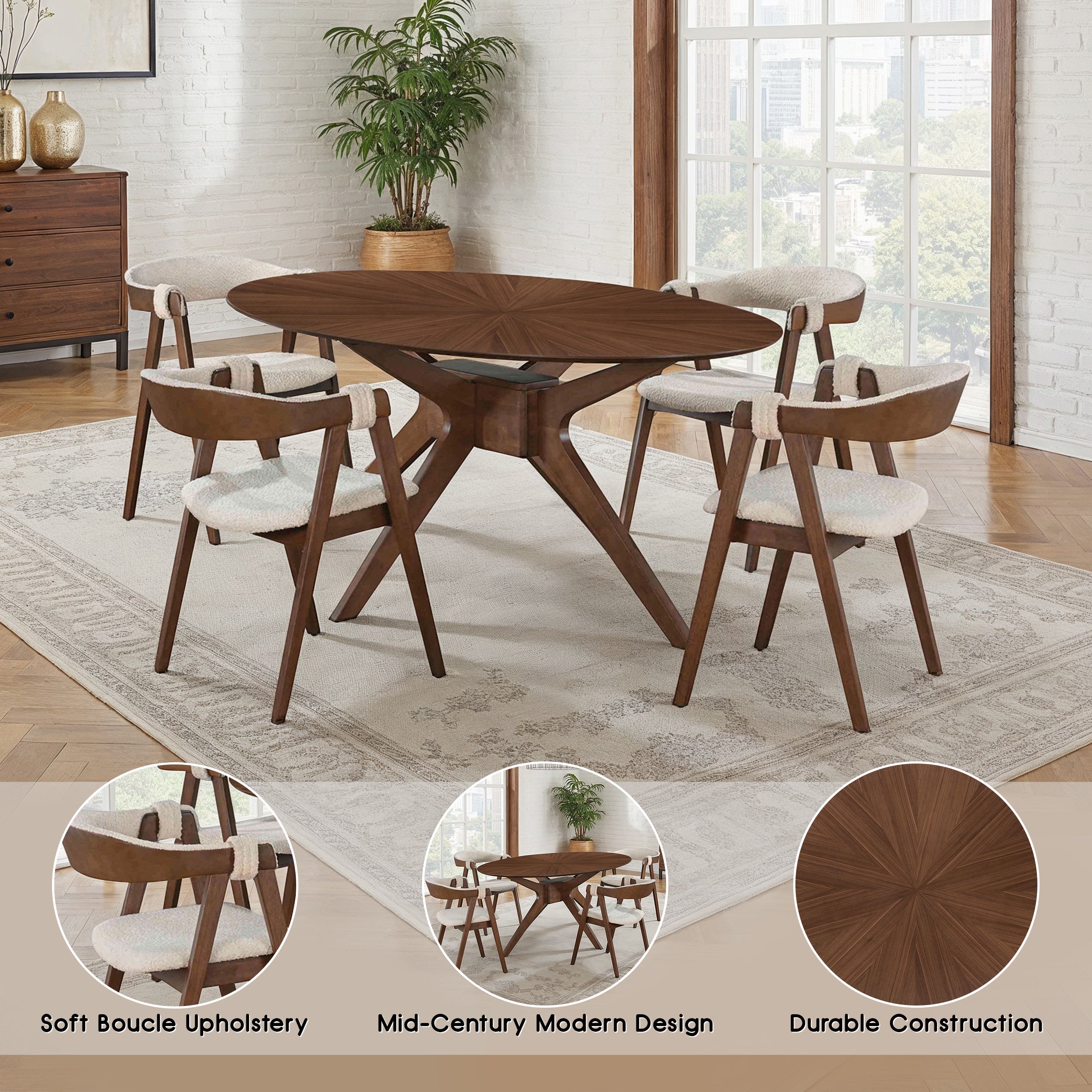 Valken Mid-Century Dining Set, 5 Pieces