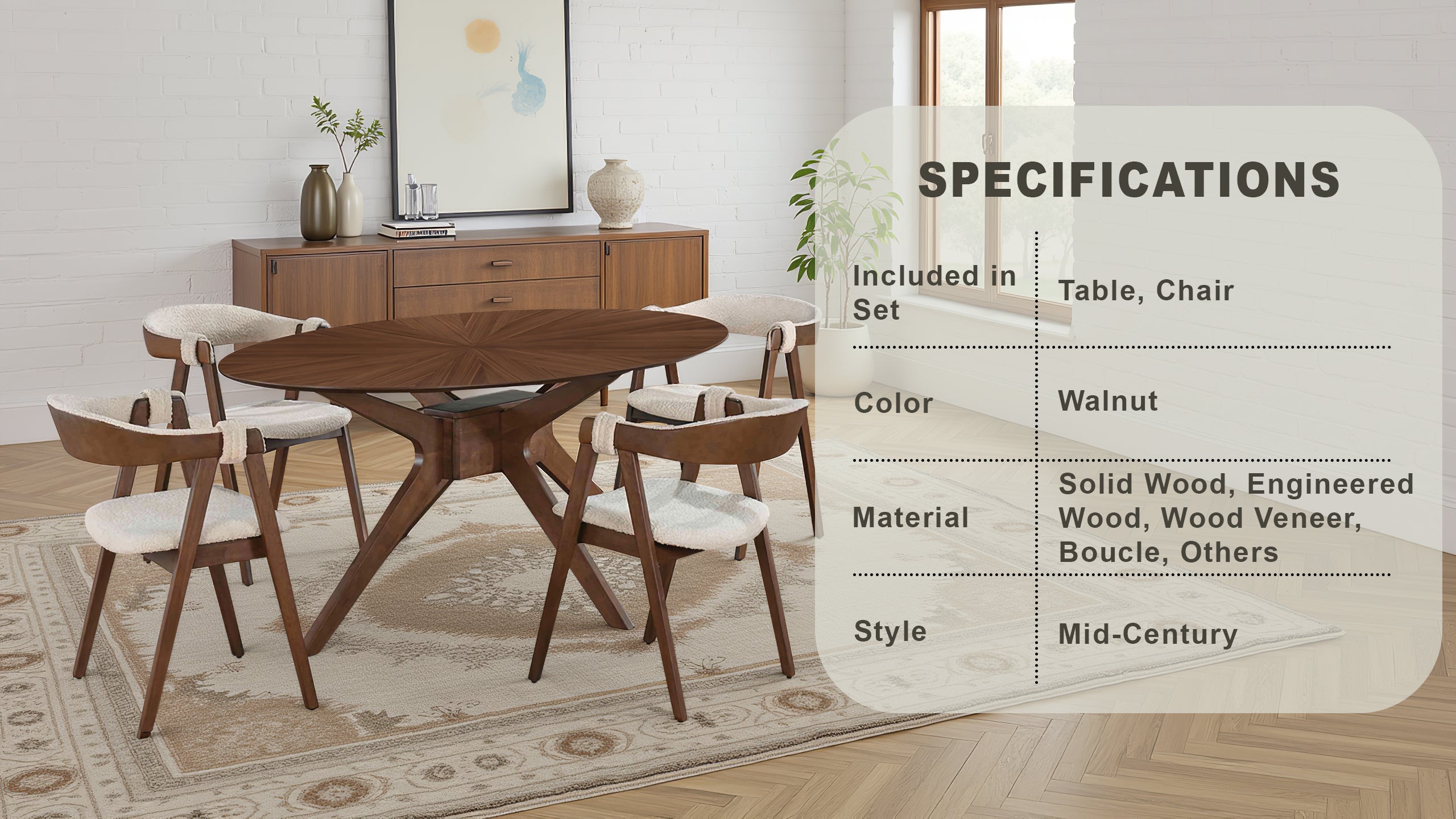 Valken Mid-Century Dining Set, 5 Pieces