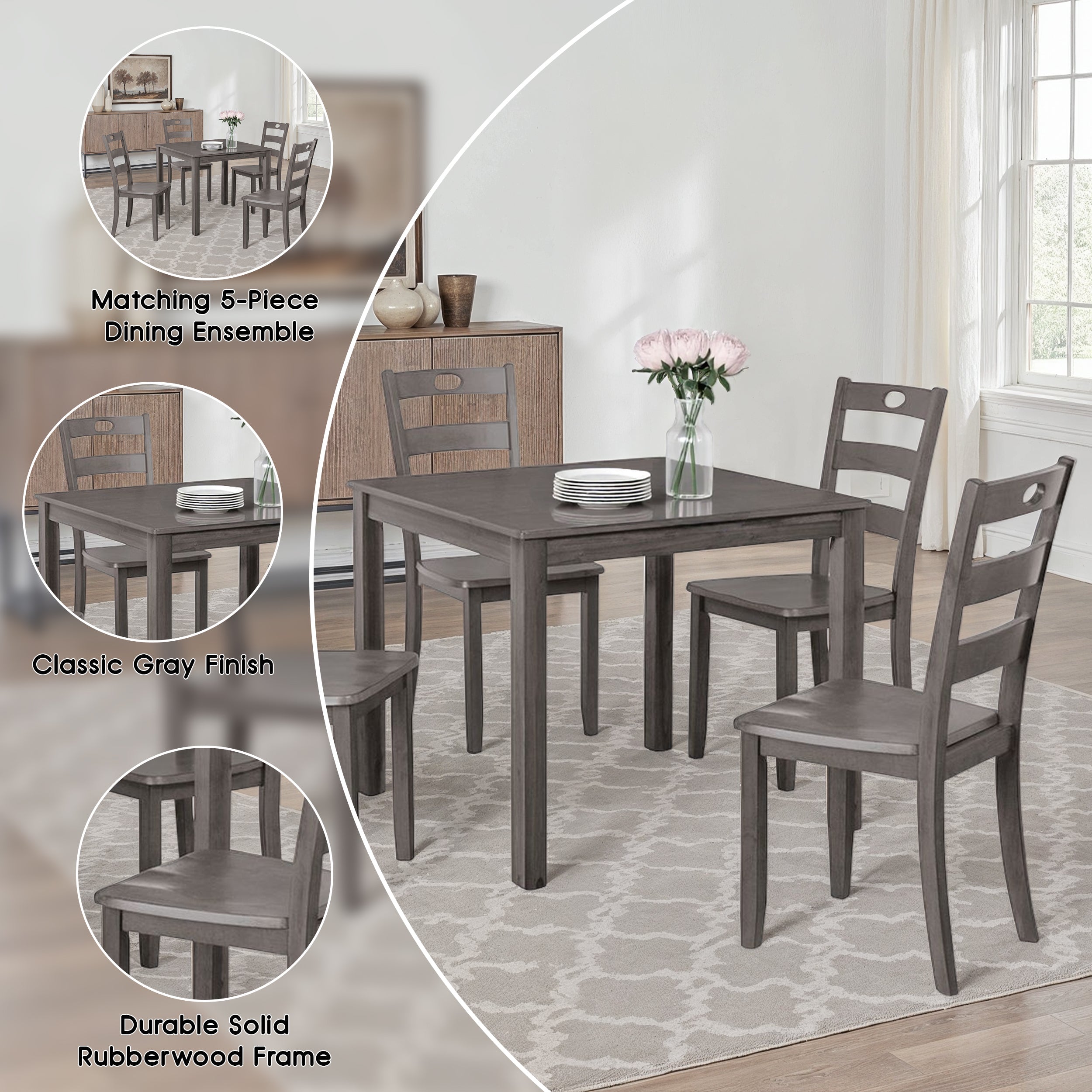 Wexton Transitional Dining Set, 5 Pieces