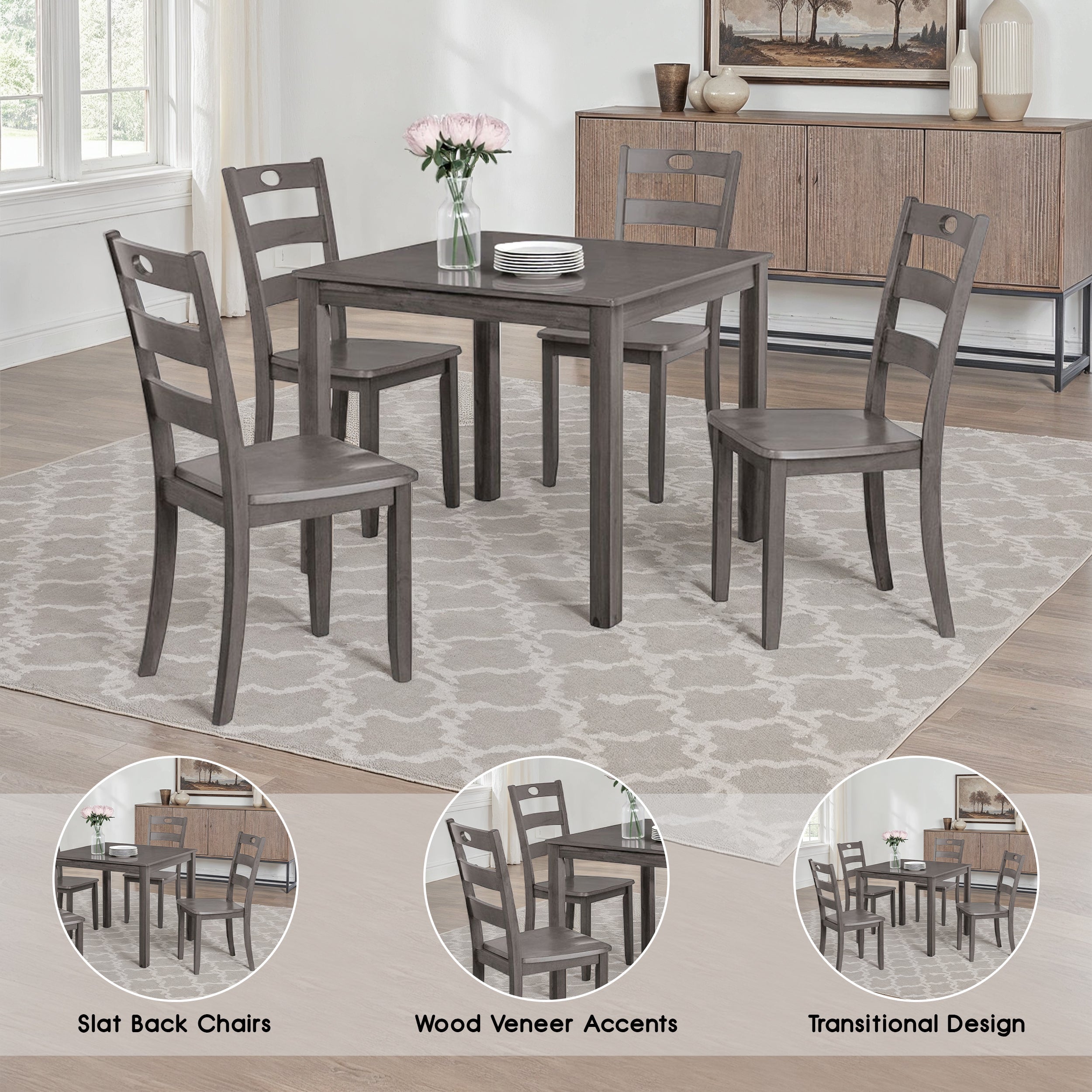 Wexton Transitional Dining Set, 5 Pieces