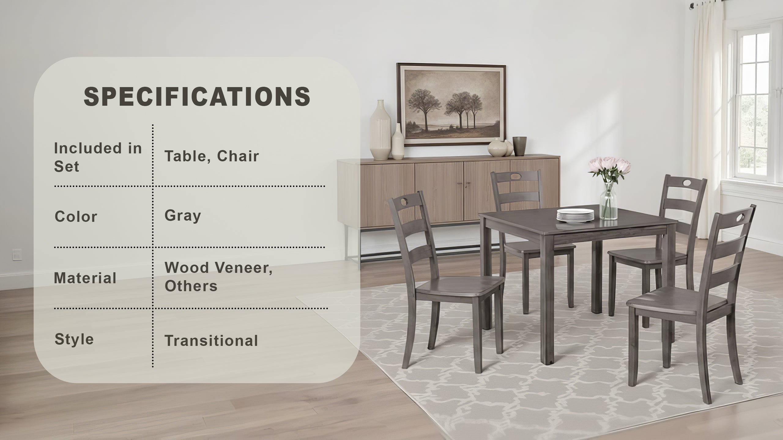 Wexton Transitional Dining Set, 5 Pieces