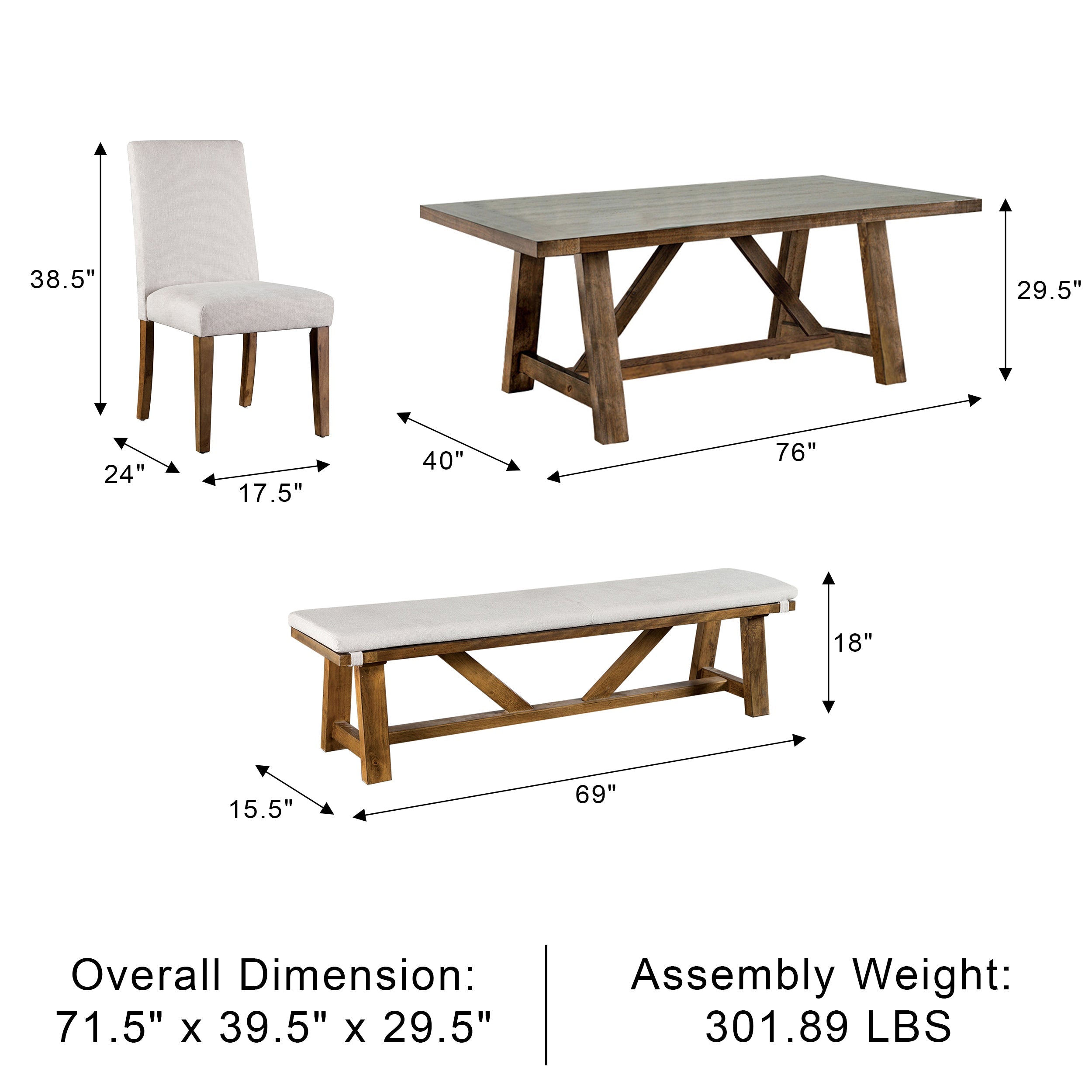 Alvone Rustic Dining Set, 6 Pieces