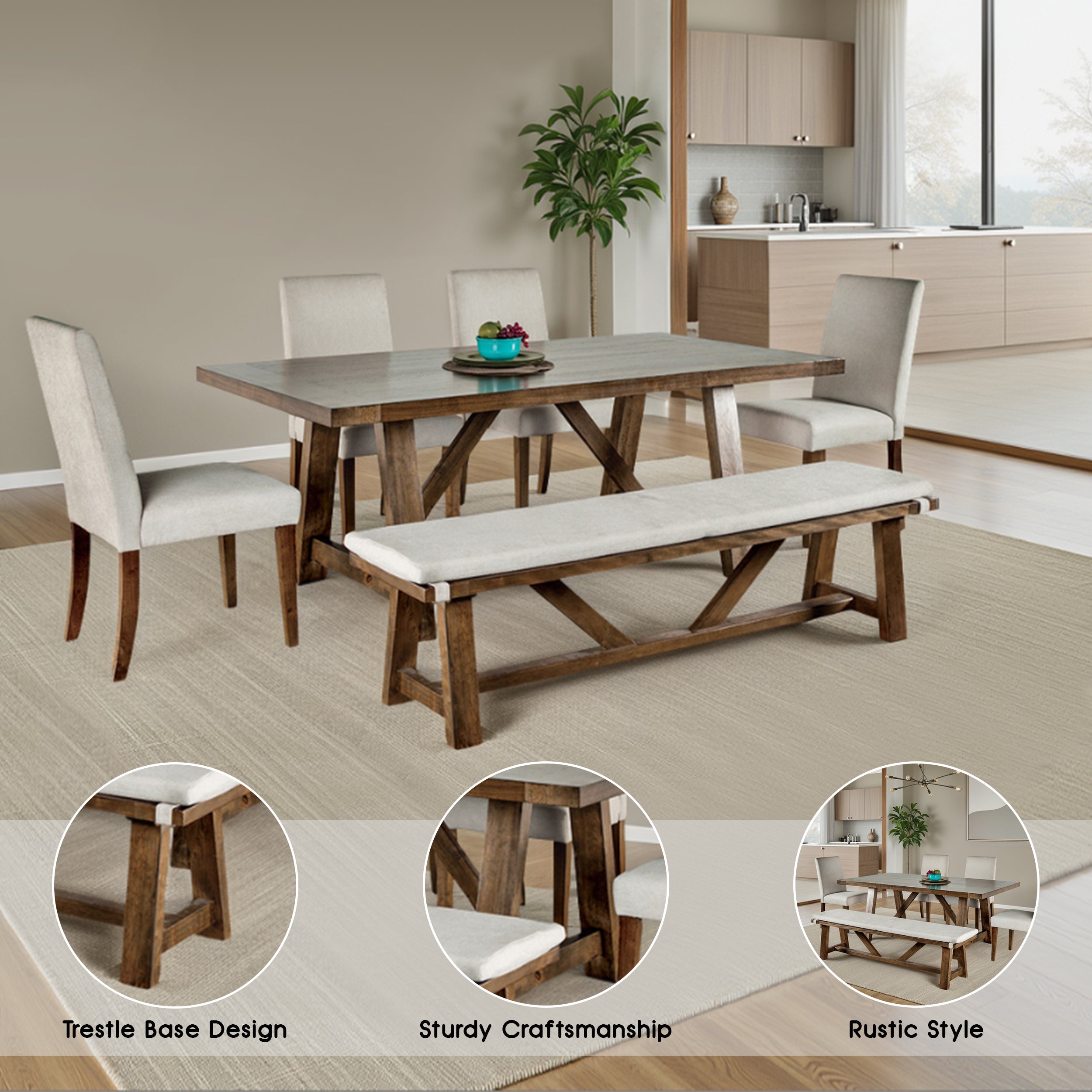 Alvone Rustic Dining Set, 6 Pieces