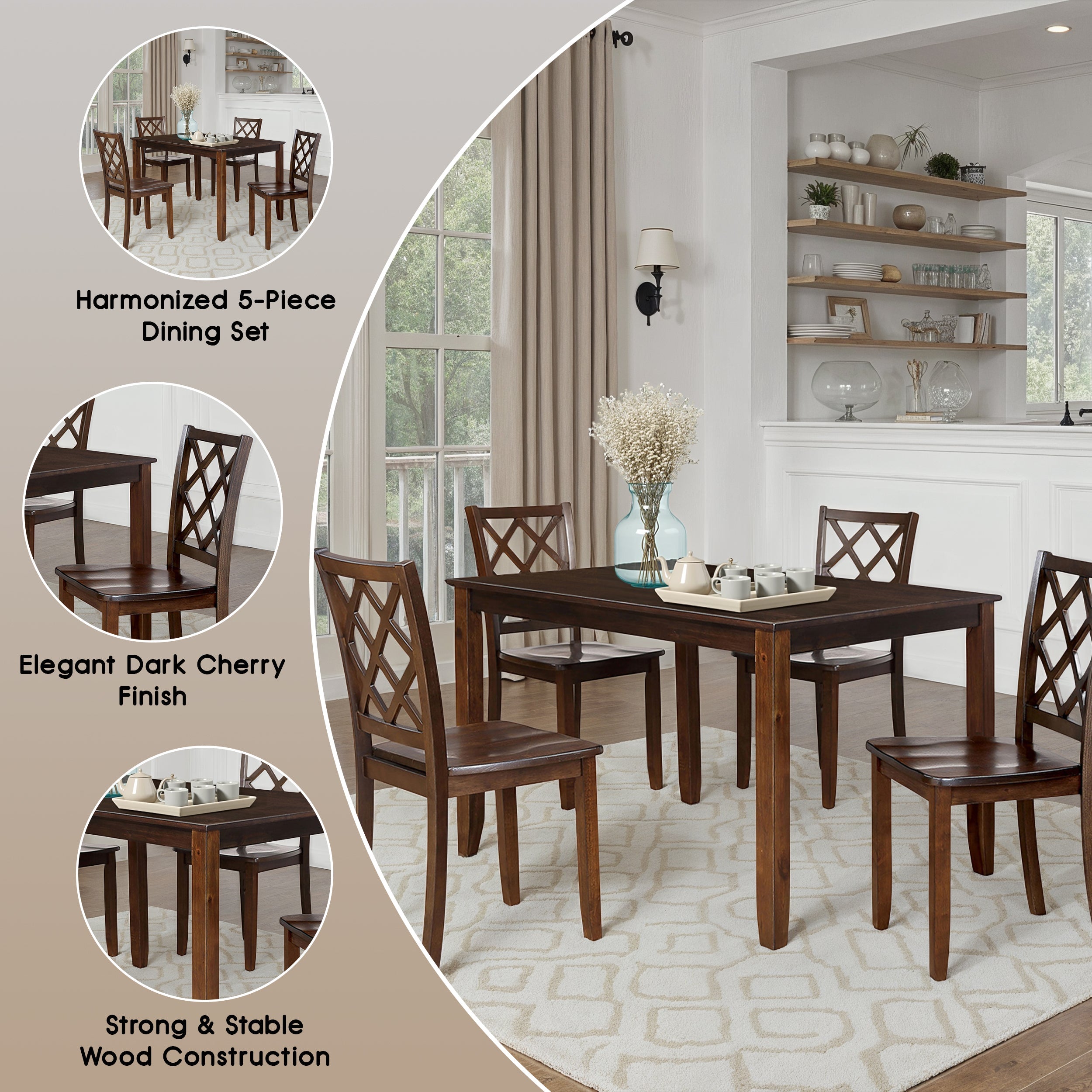Daleford Transitional Dining Set, 5 Pieces