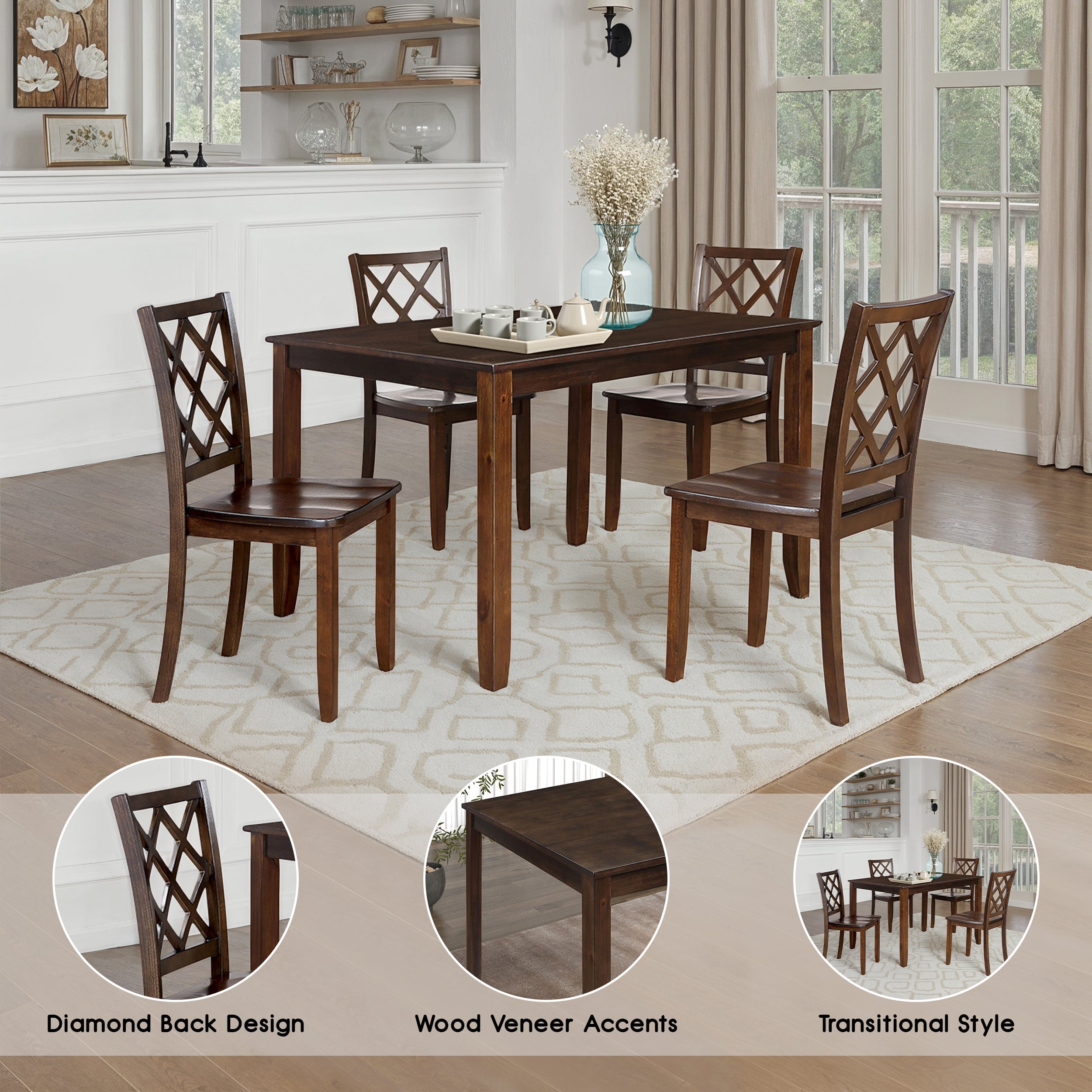 Daleford Transitional Dining Set, 5 Pieces