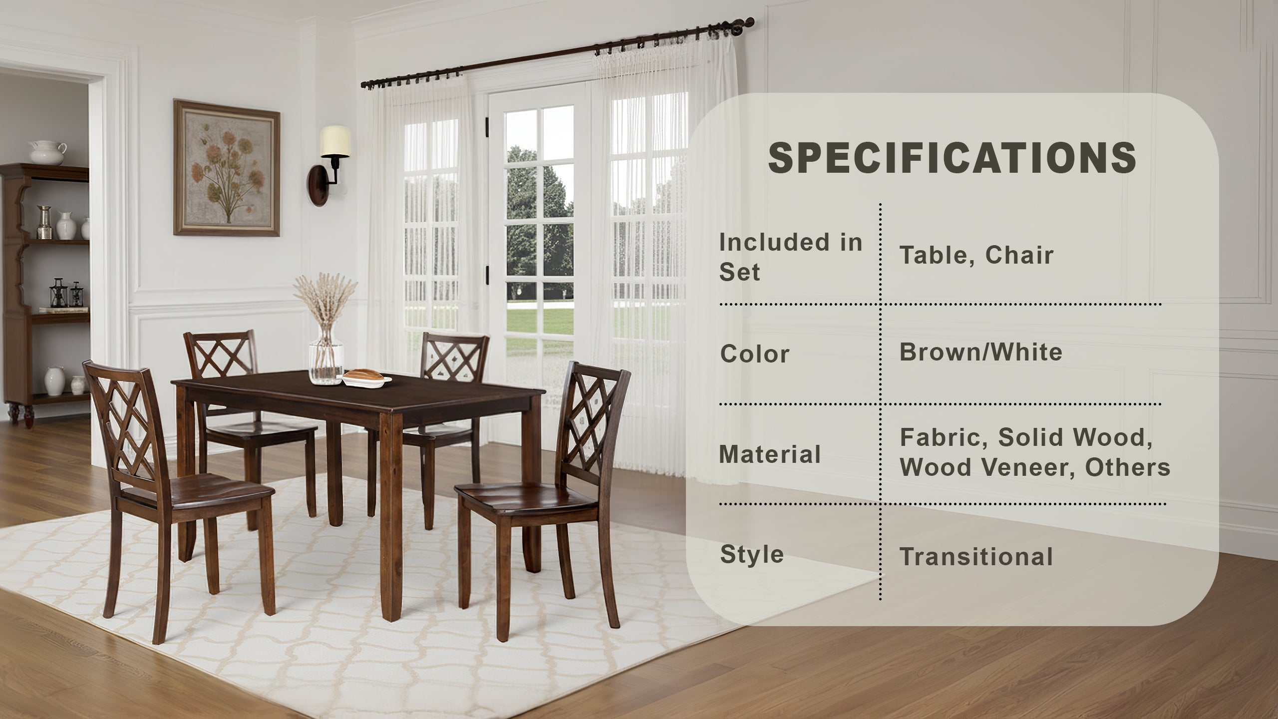 Daleford Transitional Dining Set, 5 Pieces