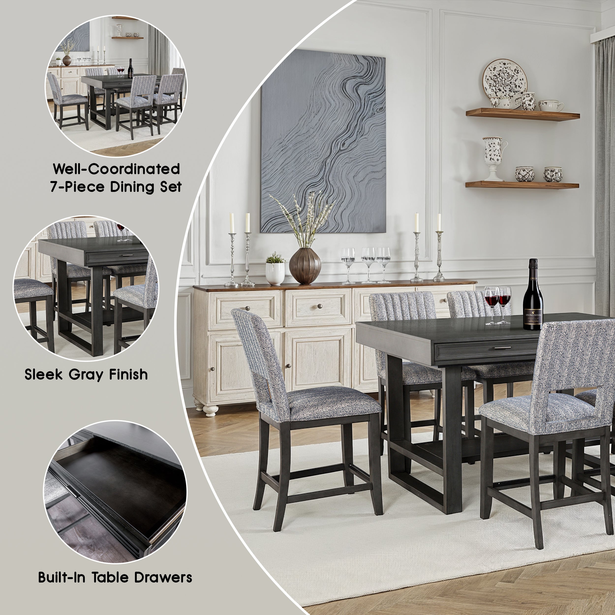 Alverton Transitional Dining Set, 7 Pieces