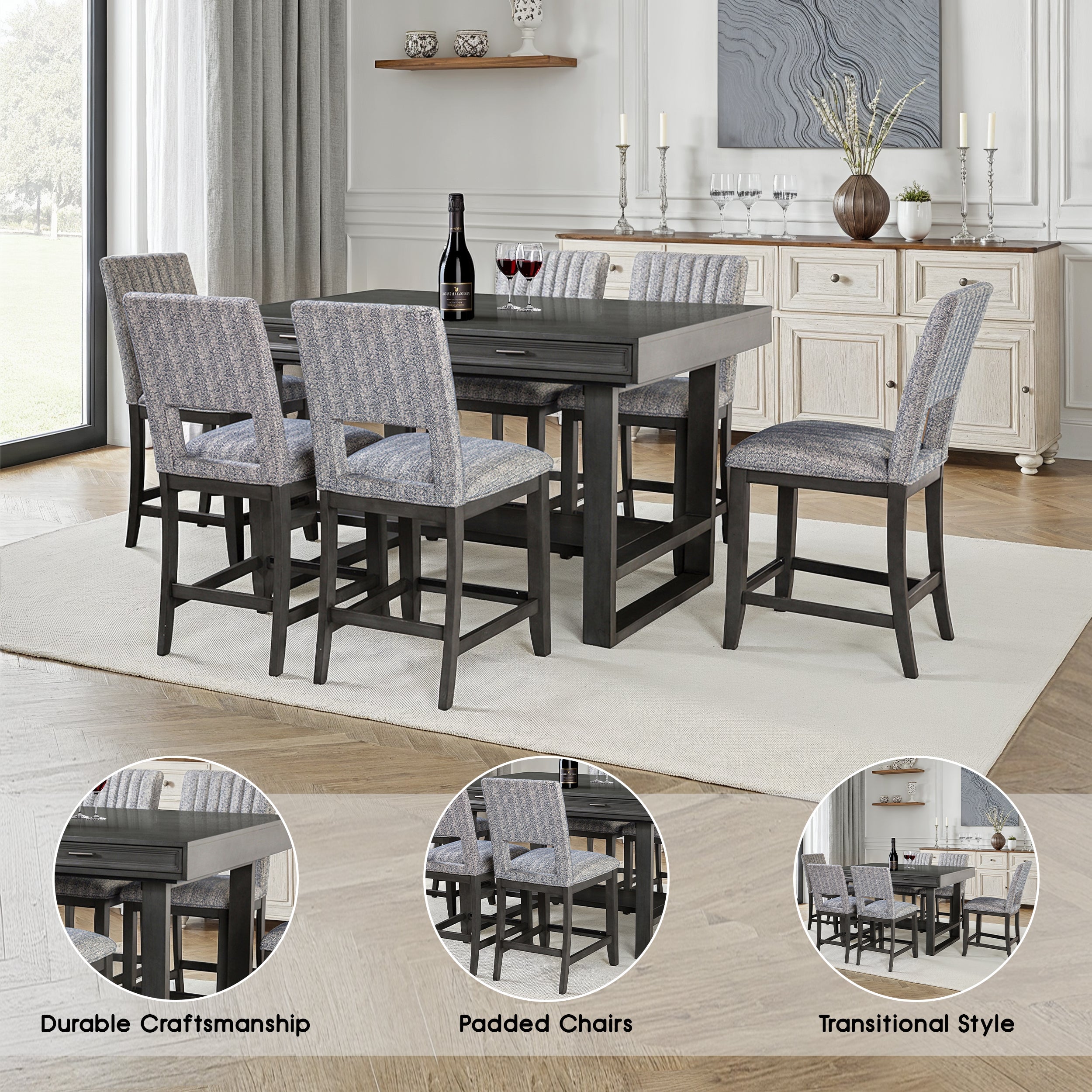 Alverton Transitional Dining Set, 7 Pieces