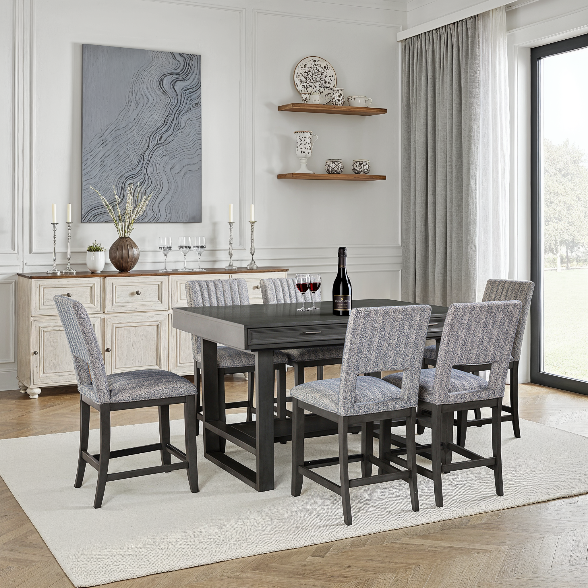 Alverton Transitional Dining Set, 7 Pieces