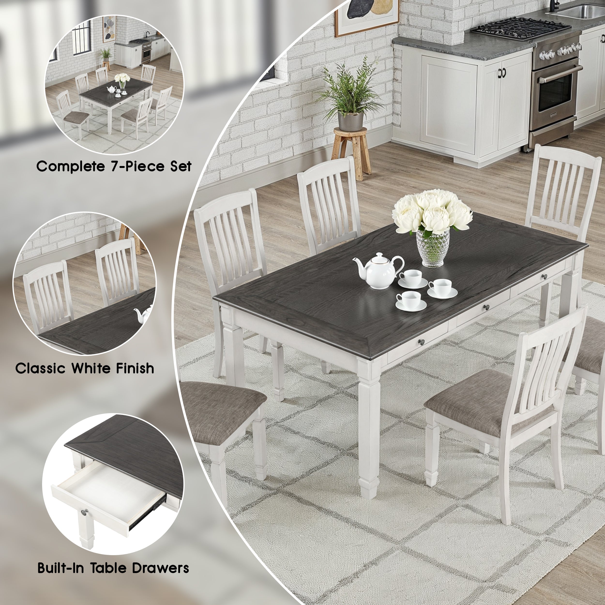 Castora Rustic Farmhouse Dining Set, 7 Pieces