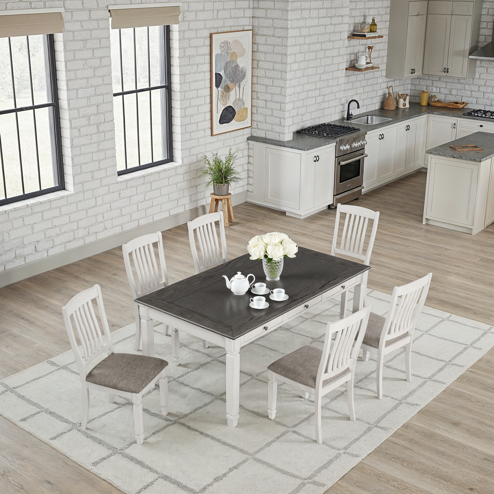 Castora Rustic Farmhouse Dining Set, 7 Pieces