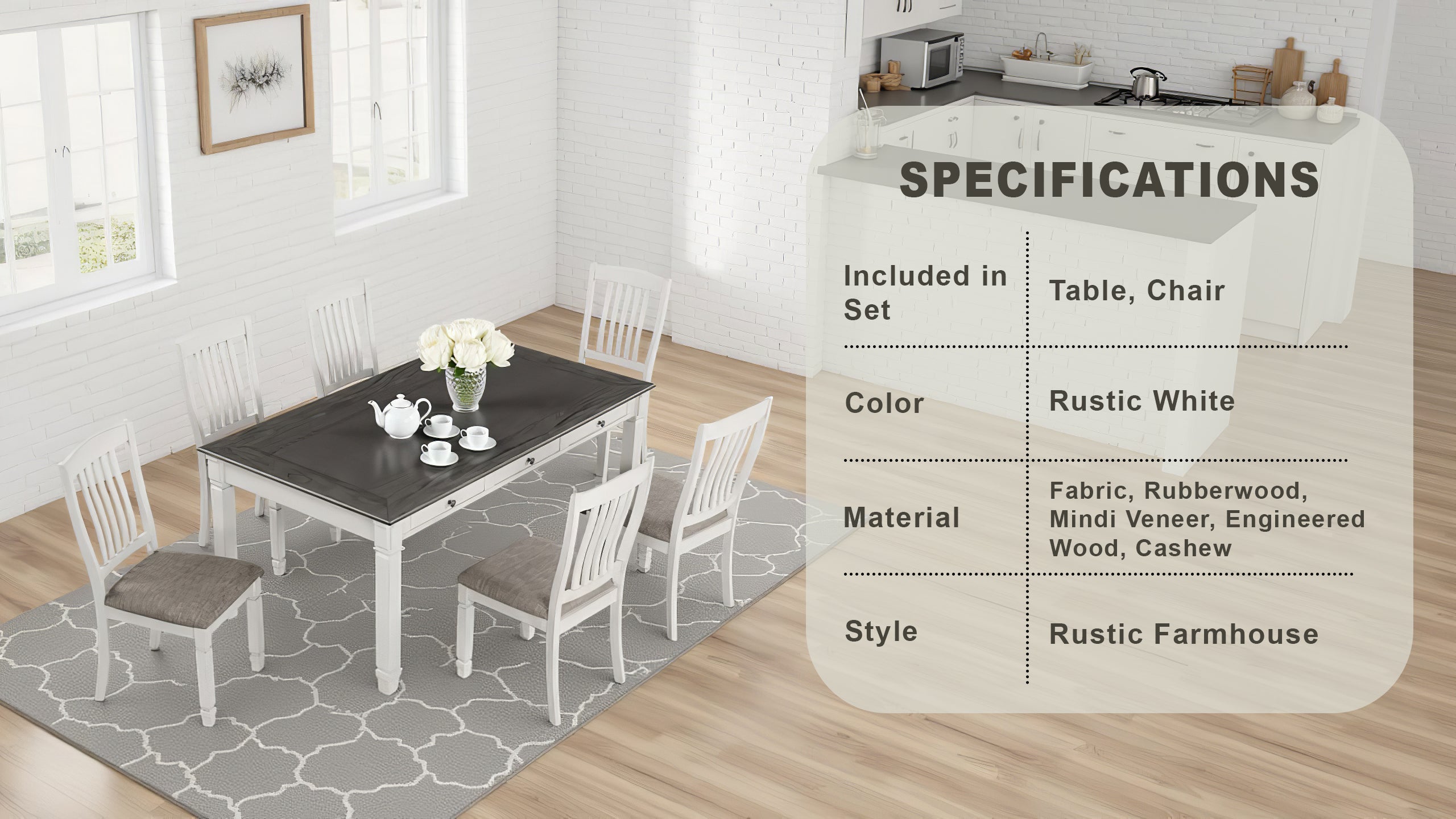 Castora Rustic Farmhouse Dining Set, 7 Pieces